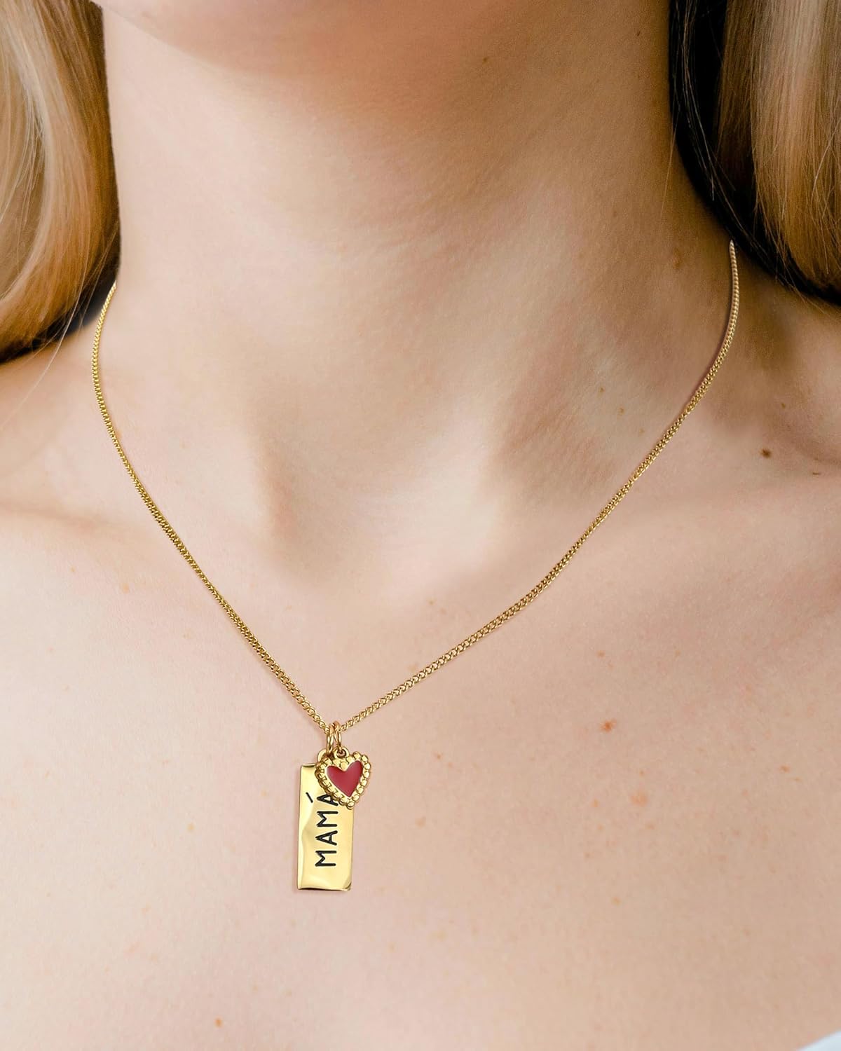 Mama Necklace for Women Gold Bar Pendant Necklace with Red Heart Charm for New Mom Birthday Gifts - Image 7