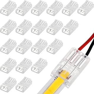 COB LED Strip to Wire Connector 20 Pieces Waterproof LED Adapter Connectors Transparent Solderless LED Light Strip Connect...