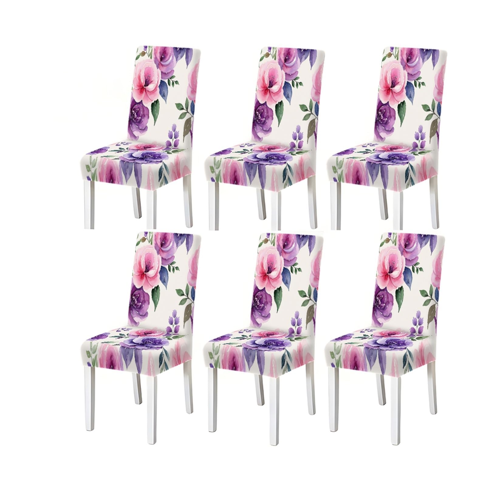 KXUAUV Pink Purple Peony Floral Watercolor Print Dining Chair Covers Set Of 2/4/6, Stretch Slipcovers For Kitchen Dining Room Seat Protectors for Restaurant Hotel Party(4PCSChair cover)
