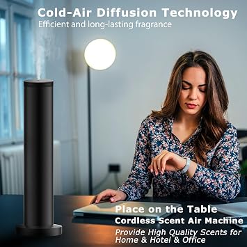 Hotel Scent Diffuser Machine -Cordless Rechargeable Diffuser for Whole House- Scent Air Machine for Home -App Bluetooth Control - Waterless Essential Oil Diffuser for Large Room, Studio Office -Black