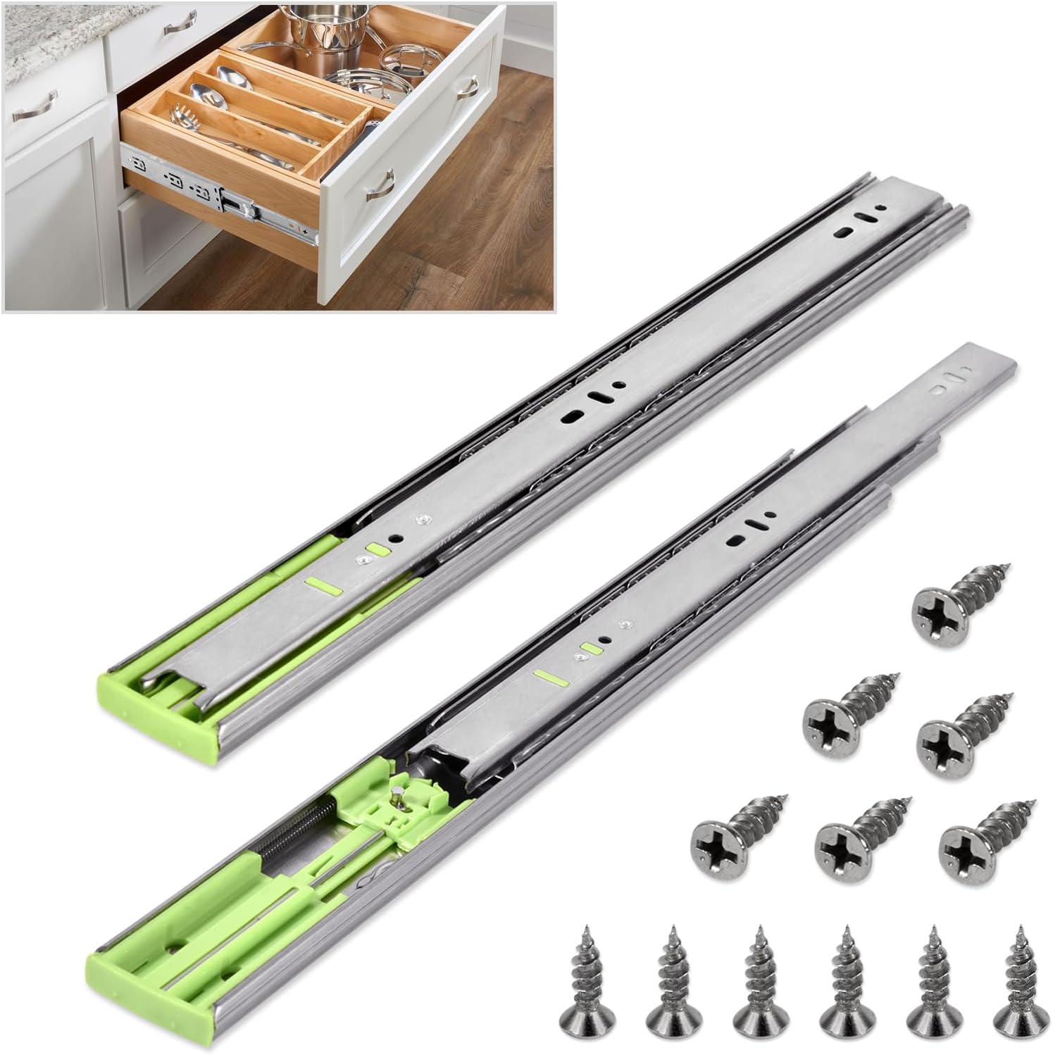 Eagles Soft Close Drawer Slides, Buffer Damping Thickened Silent Black Cold-Steel Ball Bearing Full Extension Heavy Duty Drawer Rails 3 Folds 150 LB (14''(35cm) Drawer Slides-Stainless Steels)