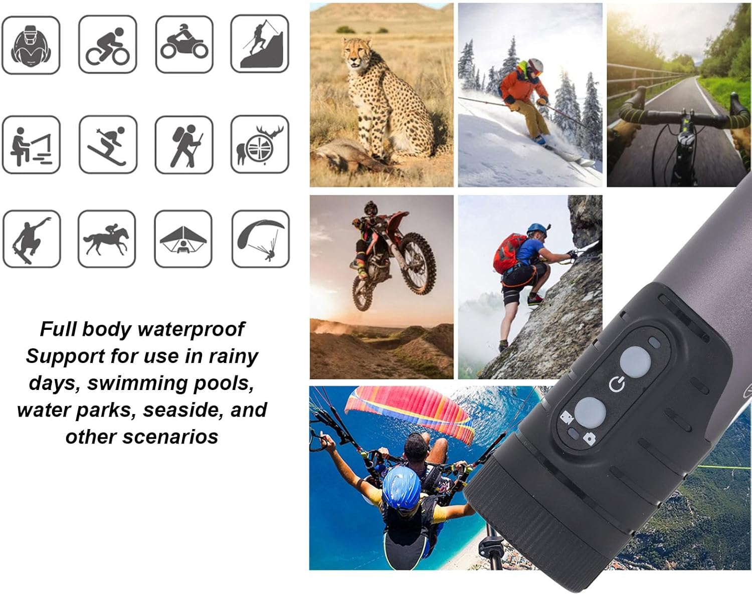 Motorcycle Helmet Camera, 4K Bike Video Camera Sports Action Camera with Handle Brackect, 120° Wide Angle, IP66 Sport for Outdoor Wilderness, Climbing