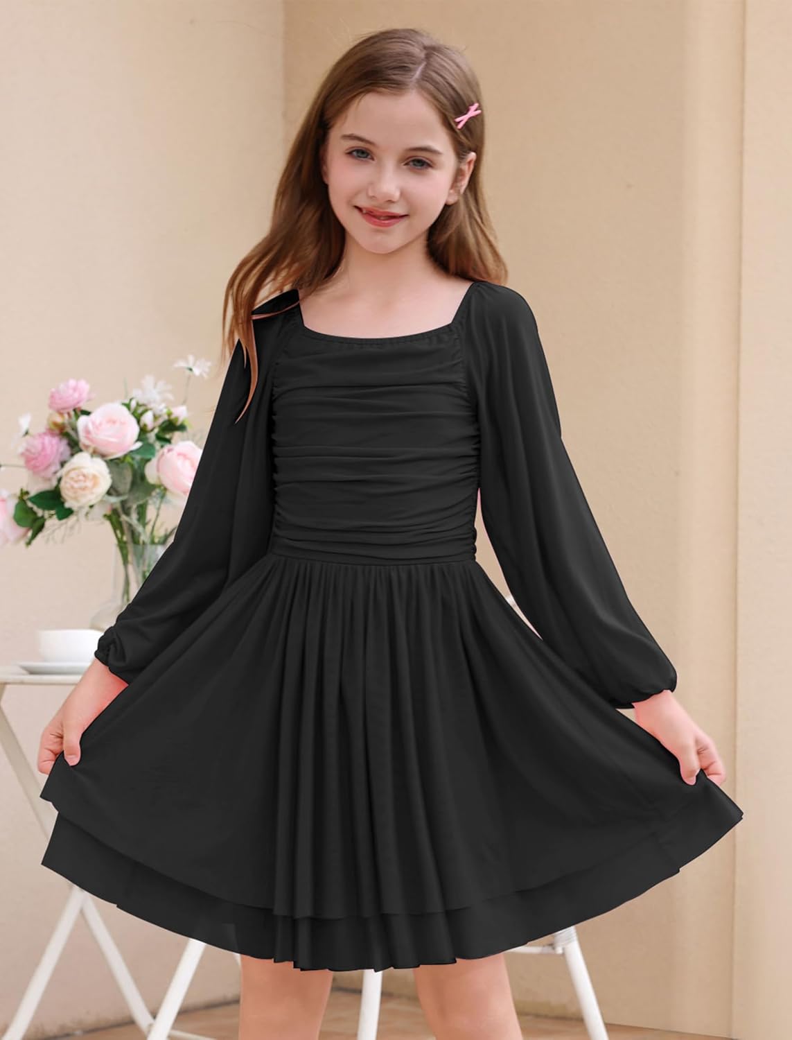 IBAKOM Teen Girl Puff Long Sleeve Square Neck Prom Dress Junior Homecoming Wedding Outfits Tween Fancy Pageant Birthday Dress - Image 3