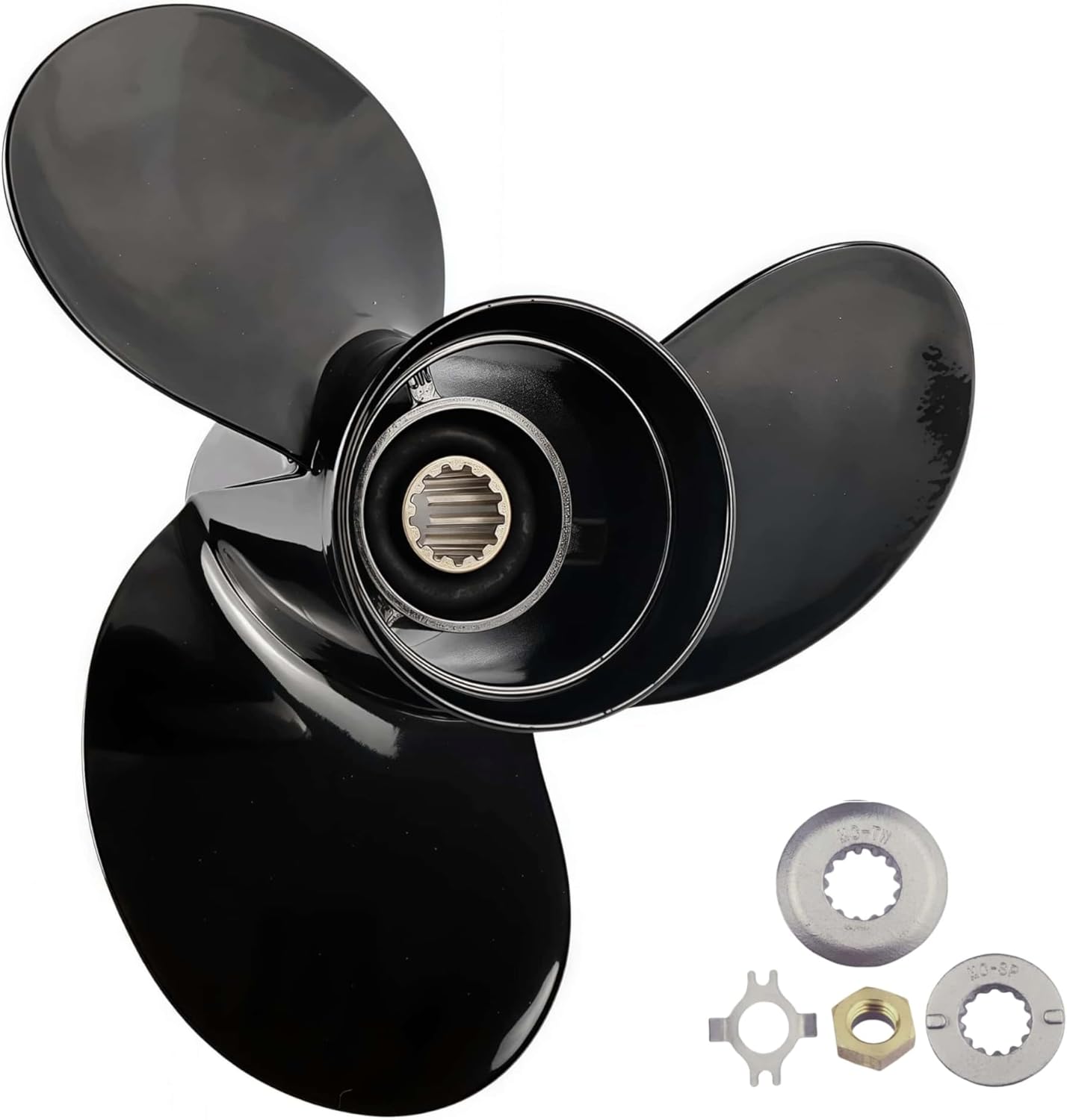 48-816704A45 10 1/2 X 13 Pitch 3 Blade RH 13 Spline Tooth Outboard Boat Propeller Replacement for Mercury Marine 25-70HP Black Max Aluminum Prop with Hub Kit