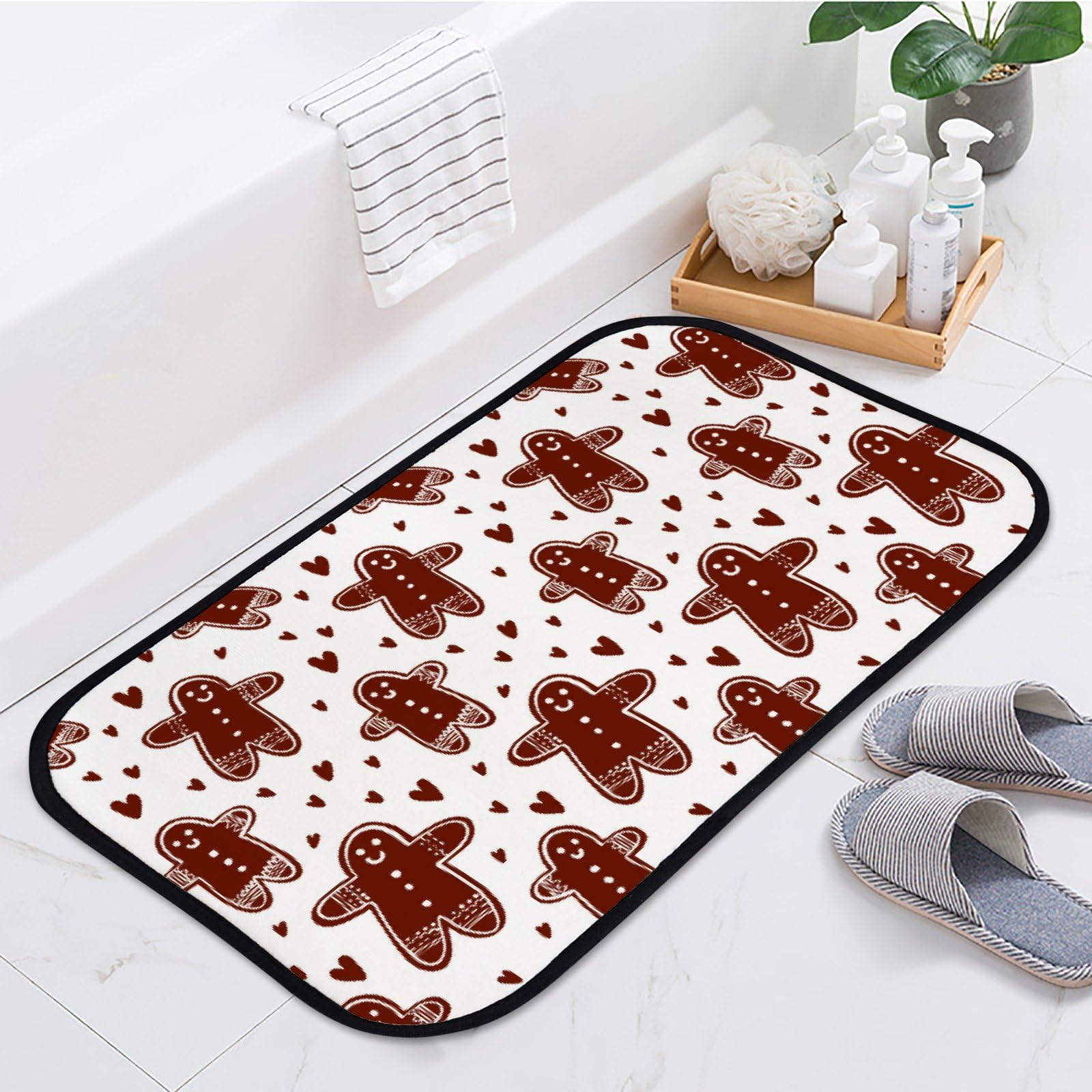 QAZPL Nuansexi Bathroom Rugs Christmas Hand Drawn Floor Mats Non Slip Bathmat Doormat Tub Mat Coral Velvet Absorbent Entrance Carpet Mats Machine Washable Bedroom Decor