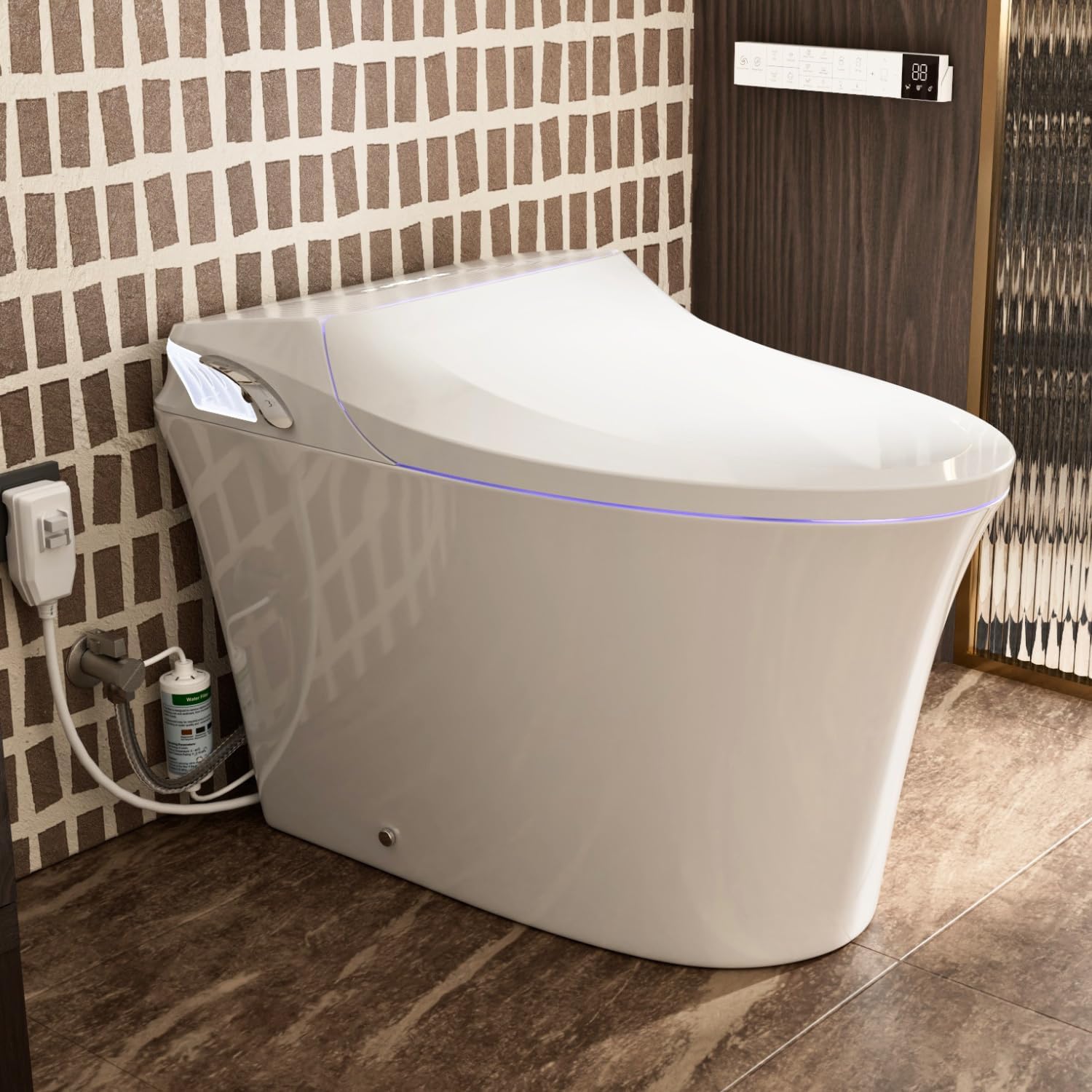 Y1 Smart Toilet, 1000g MaP Quiet Large-Pump Tech Flush, Foam Shield, ADA Comfort Elongated Bidet Toilet, Built in Tank, Dual Remotes, Auto Lid, Instant Warm Water & Air Dryer, Heated Seat