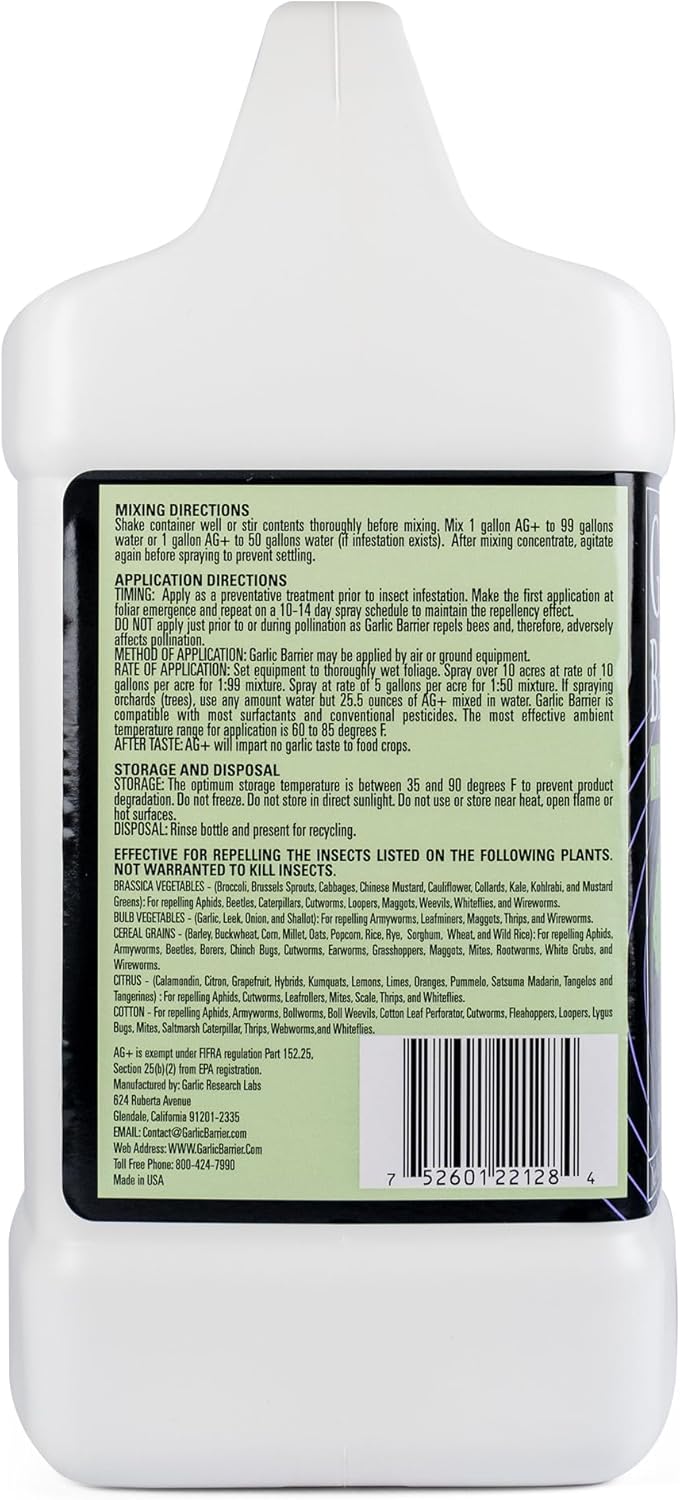 Liquid Garlic Insect Repellent Concentrate, 1 Gallon – OMRI Listed Garlic-Based Formula for Farms, Crops, Gardens & Greenhouses – Indoor & Outdoor Plant Protection
