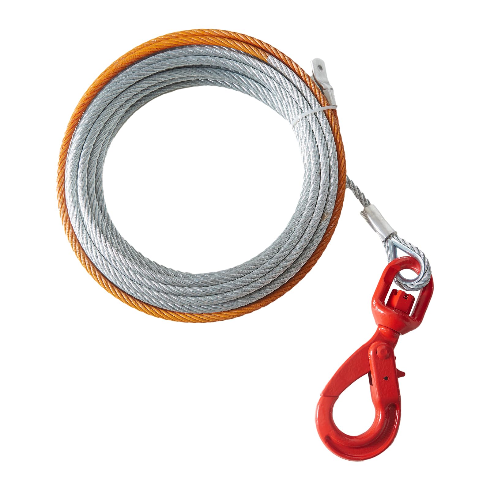 VEVOR Corda Verricello in Metallo 9,5mm x 30,5m Cavo in Acciaio Zincato 67,6 kN con Gancio Girevole per Verricello Forgiato Cinghia di Trazione SUV Fuoristrada Camion, Cavo per Verricello Fuoristrada