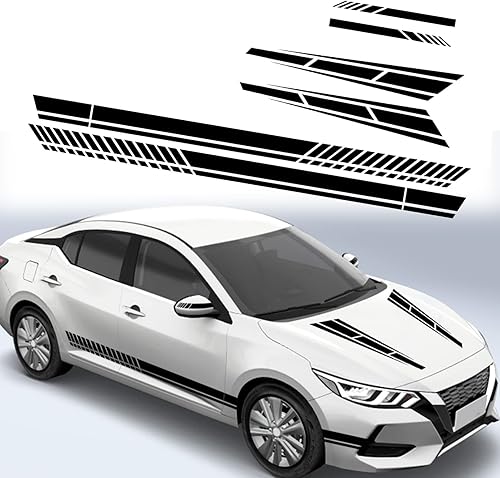 Miniatura 8 de nuoozy Universal Car Body Sports Racing Stripe Calcomanías gráficas para capucha lateral falda exterior espejo NJ021 negro (6 unidades)