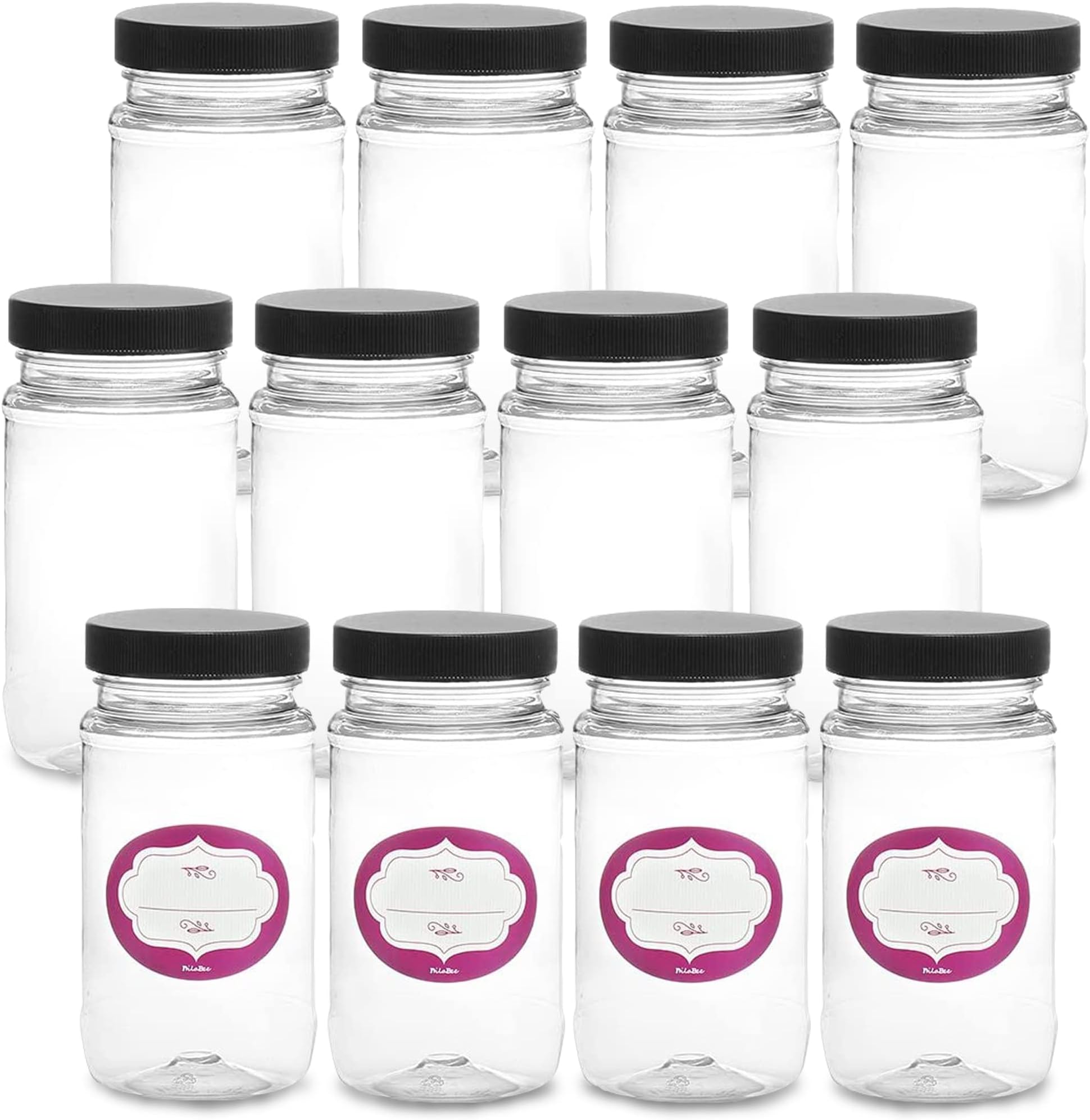 8 Ounce Tall Empty Plastic Jars With Scren Lids & Labels12 Pack Bpa Free Airtight ContainersFood Grade Refillable HolderIdeal For Kitchen Storage Candy, Crafts, Beauty & Cosmetic