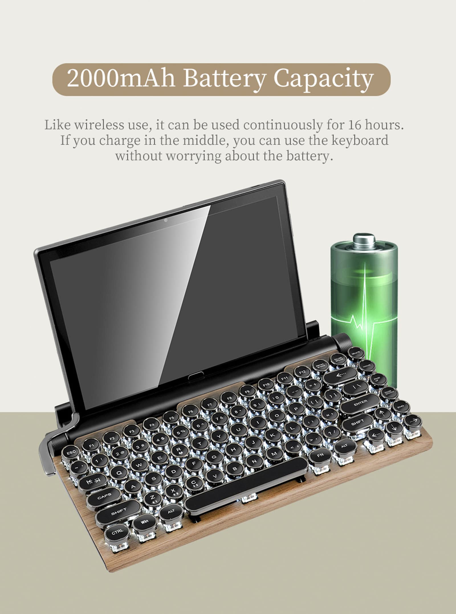 Groene as mechanische toetsenbord-schrijfmachine vorm, retro design; ingebouwde batterij is gemakkelijk mee te nemen, u kunt een Bluetooth-verbinding gebruiken; eersteklas textuur (Zwart