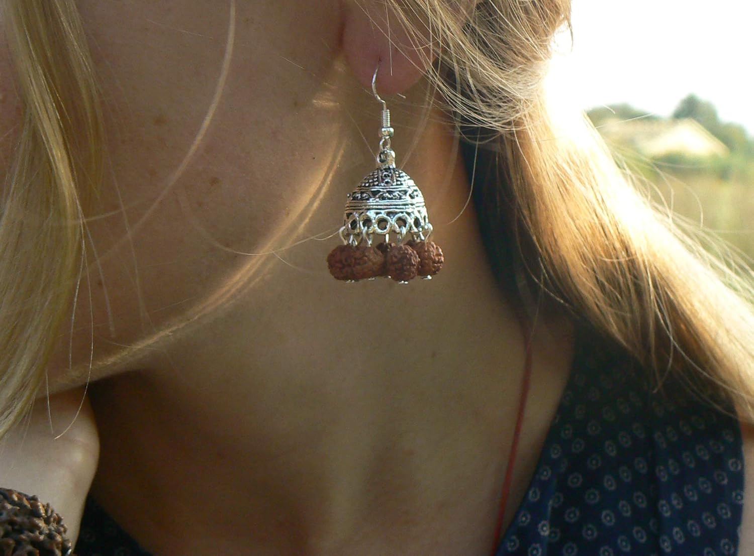 Jhumka Earrings with Real Rudraksha Seeds - HANDMADE, Original 5 Mukhi Small Rudraksh Beads, Shiva Shakti Hindu Symbolic Jewelry, Kundalini Yoga Gift