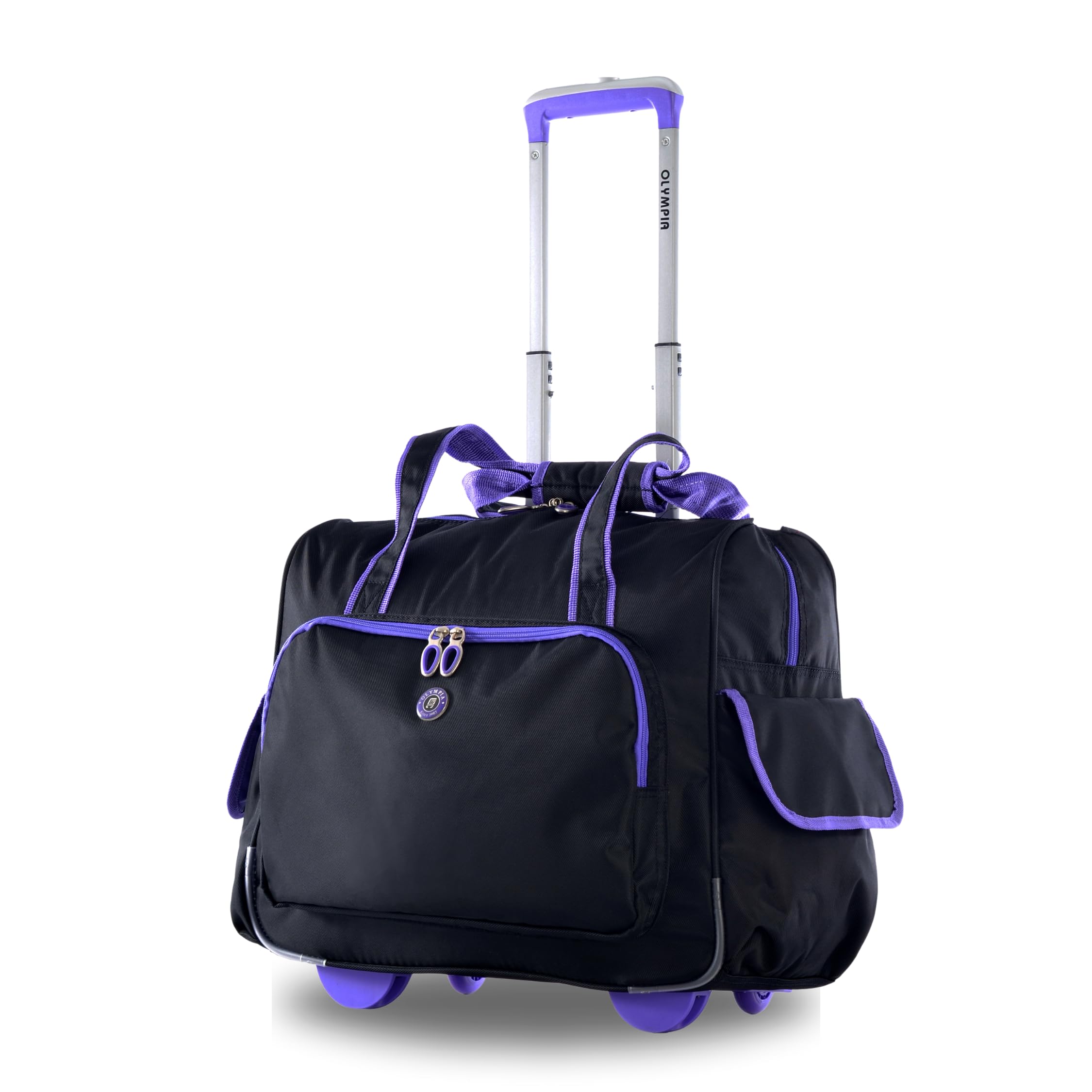 Deluxe Lightweight Rolling Overnighter Case Overnight Laptop Bag Weekender Travel Carry-On Suitcase Luggage with Wheels and Adjustable Push-Down Handle