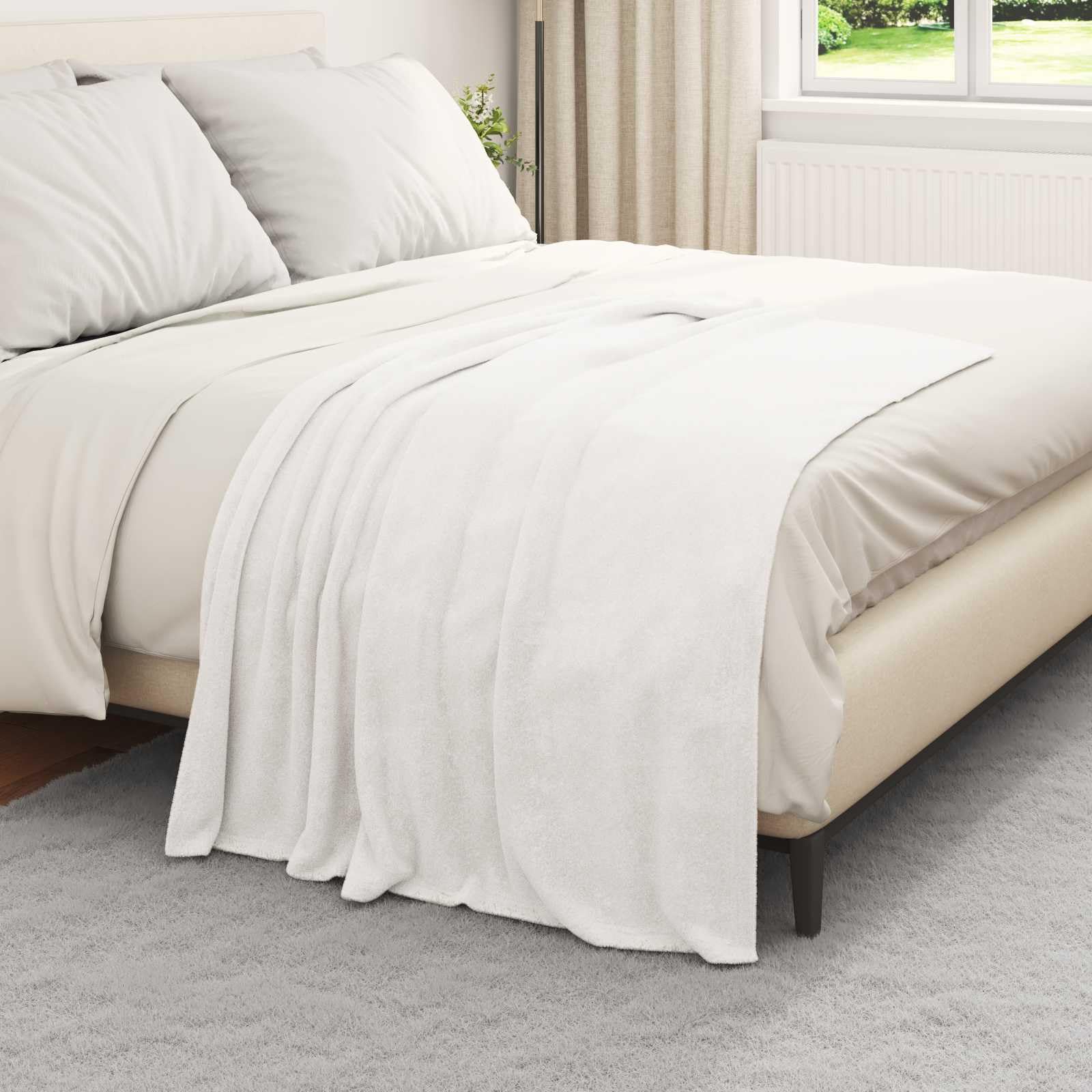 6 coperte bianche in pile, 130 x 150 cm, per soggiorno, camera da letto, divano, camera degli ospiti, hotel