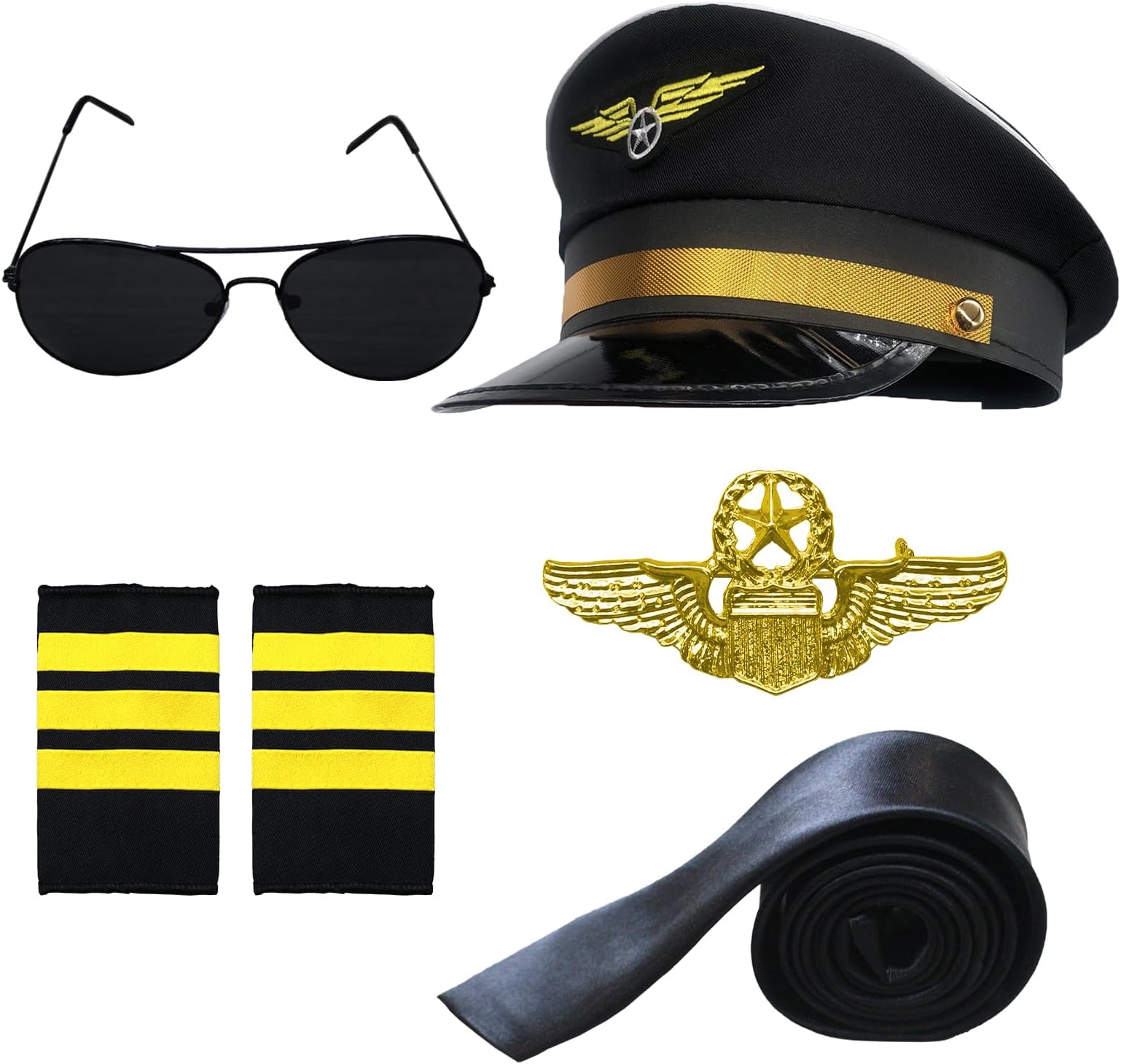 Pilot Costume Accessories Set Airline Pilot Captain Costume Kit with Aviator Sunglasses Dress Up Accessory Set
