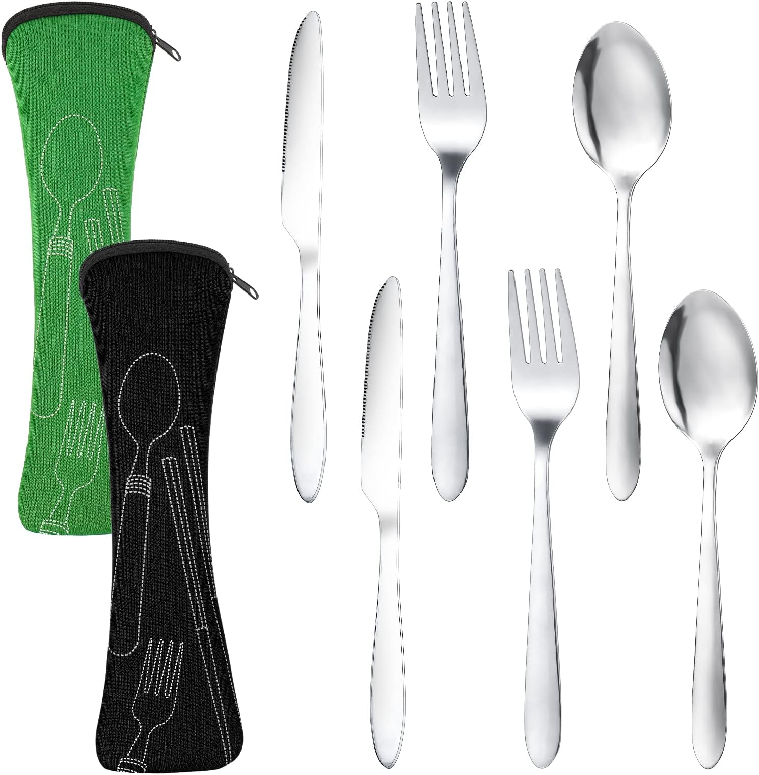 Dacitiery 2 Set Camping Cutlery, Stainless Steel Cutlery Set with Bag, 6-piece Camping Set with Bag for Outdoor Travel Picnic Office School Lunch Box