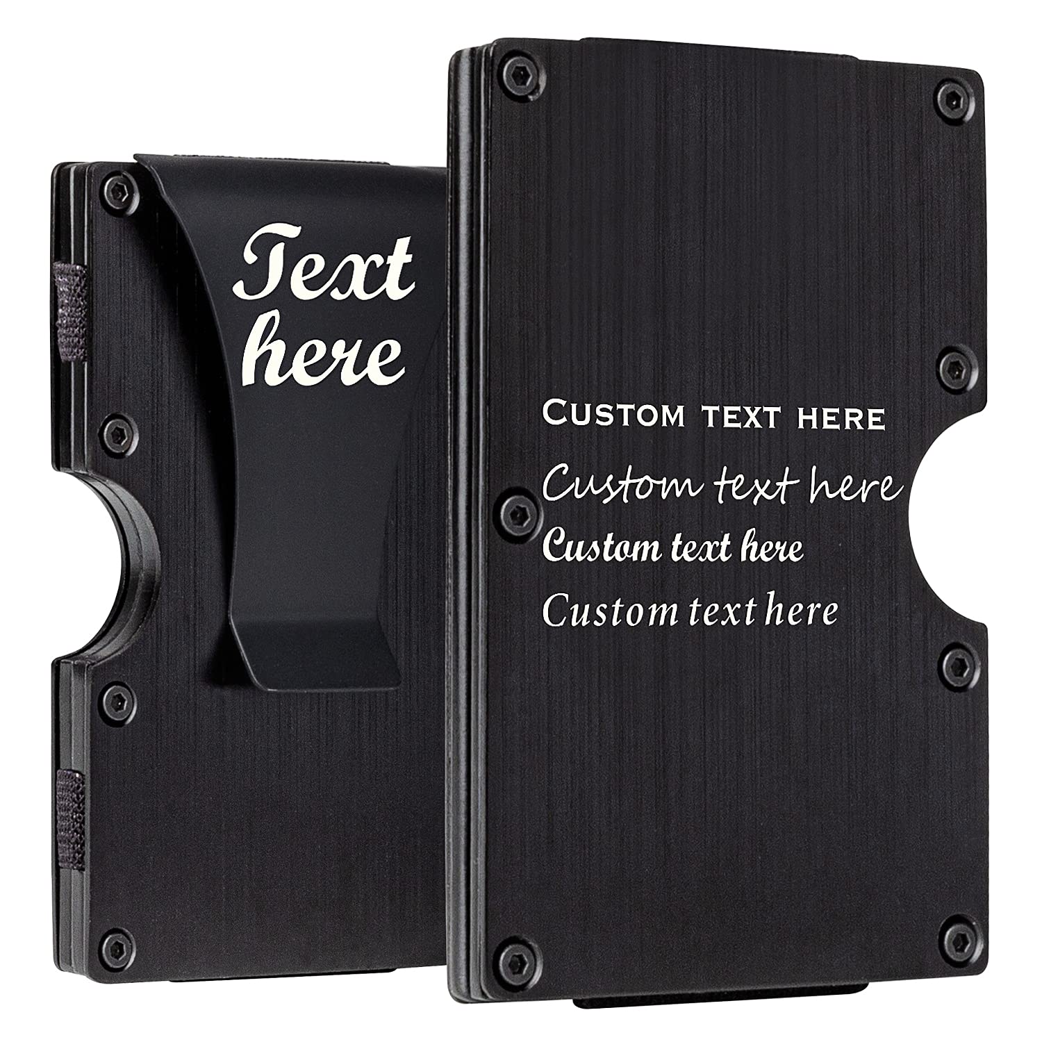 awofer Custom Wallet Mens Personalized Gifts for Anniversary Valentine's Day Engraved Aluminum Black Wallets with Money Clip Card Holder for Husband