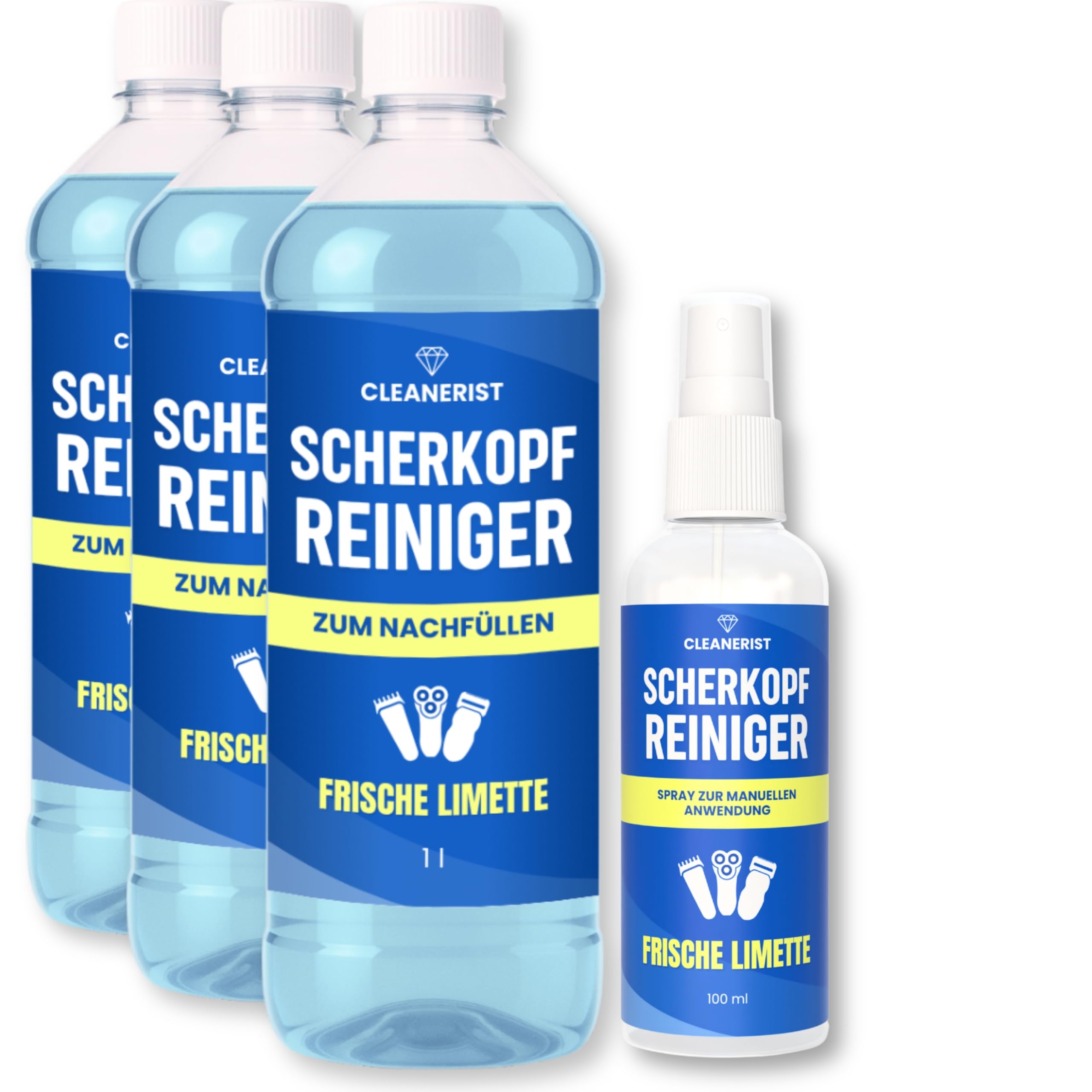 Die Seifenblase | 3 x 100 ml de nettoyant pour tête de rasage pour rasoirs et têtes de rasage de toutes sortes – Spray avec tête de pulvérisation pour application sur tondeuse