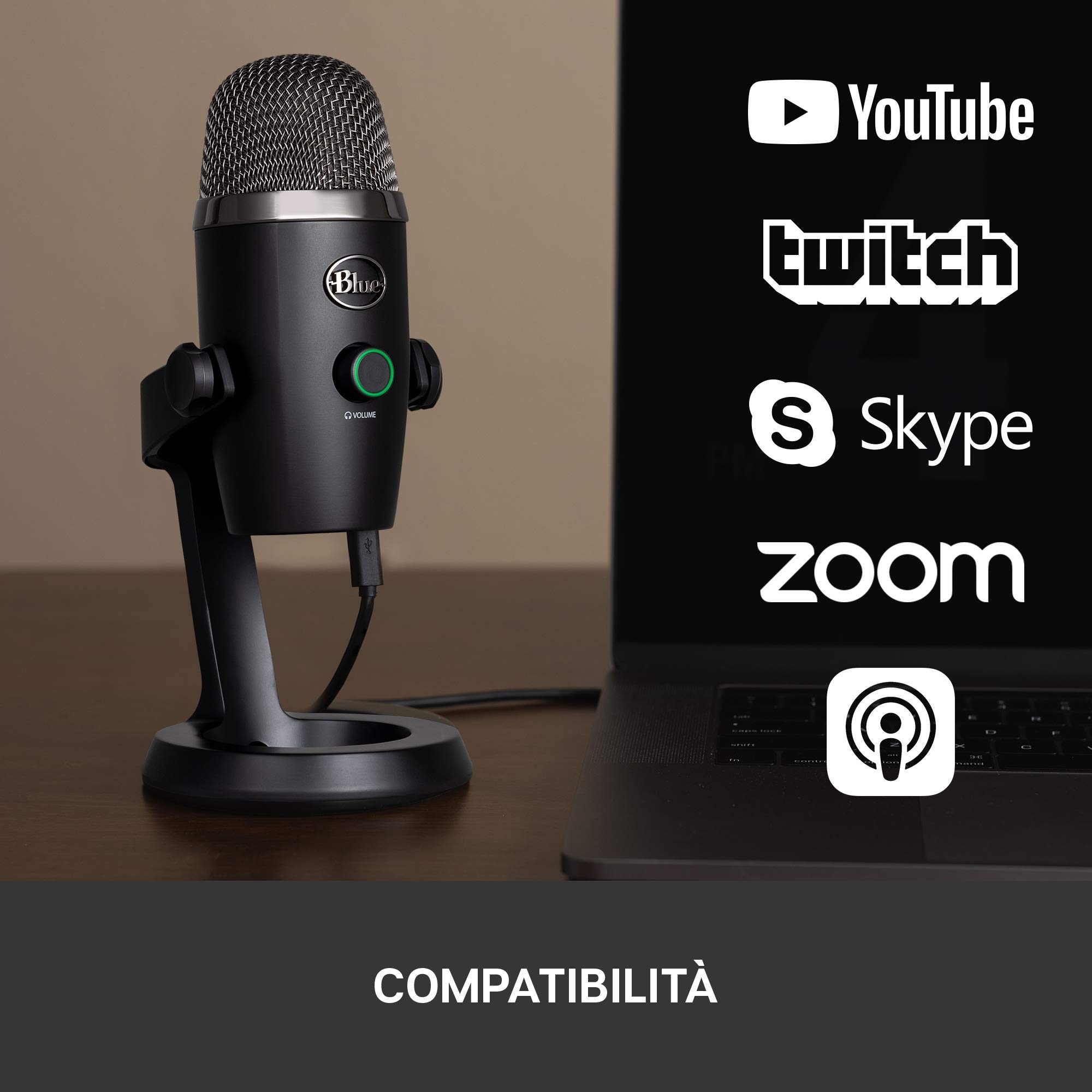 Blue Yeti Nano Microfono USB Premium per Registrazione, Streaming | Gaming, Podcast su PC e Mac, Mic a Condensatore, Effetti Blue VO!CE, Cardioide e Omni, Monitoraggio Senza Latenza - Nero