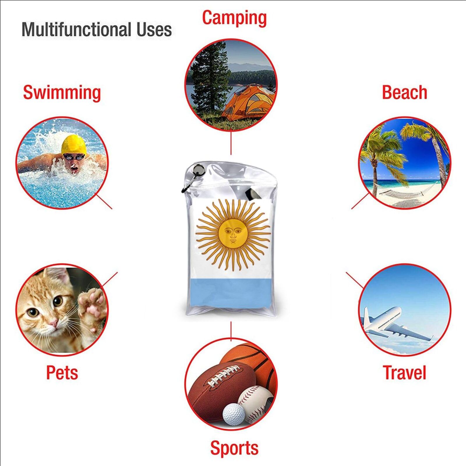 Serviette légère imprimée drapeau argentin pour homme femme voyage plage camping randonnée yoga natation sport