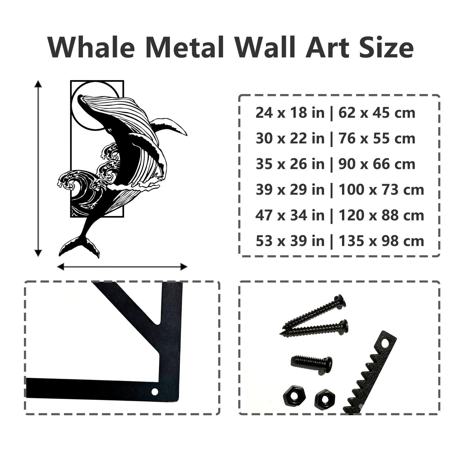 Nowoczesna minimalistyczna dekoracja ścienna z metalu - niebieski wieloryb, sztuka oceaniczna, rzeźba do salonu, sypialni, łazienki (czarny, 90 x 66 cm)