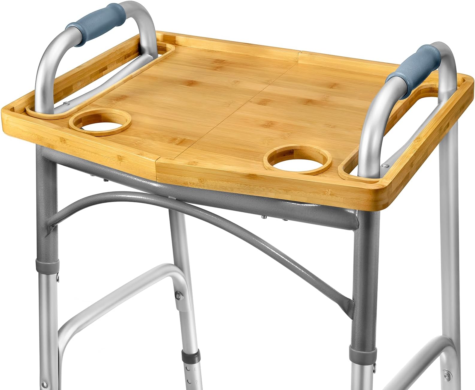 Medical king Walker Tray Table with Cup Holder Mobility Table Tray for Folding Walkers Foldable, Portable Multipurpose Bamboo Tray for Eating, Crafts, Laptops Medical Equipment Accessories - 21x16"
