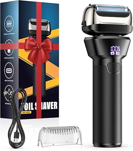 Afeitadoras eléctricas de papel de aluminio para hombres con cabezales flotantes flexibles 4D, recortadora de barba recargable con pantalla LED,