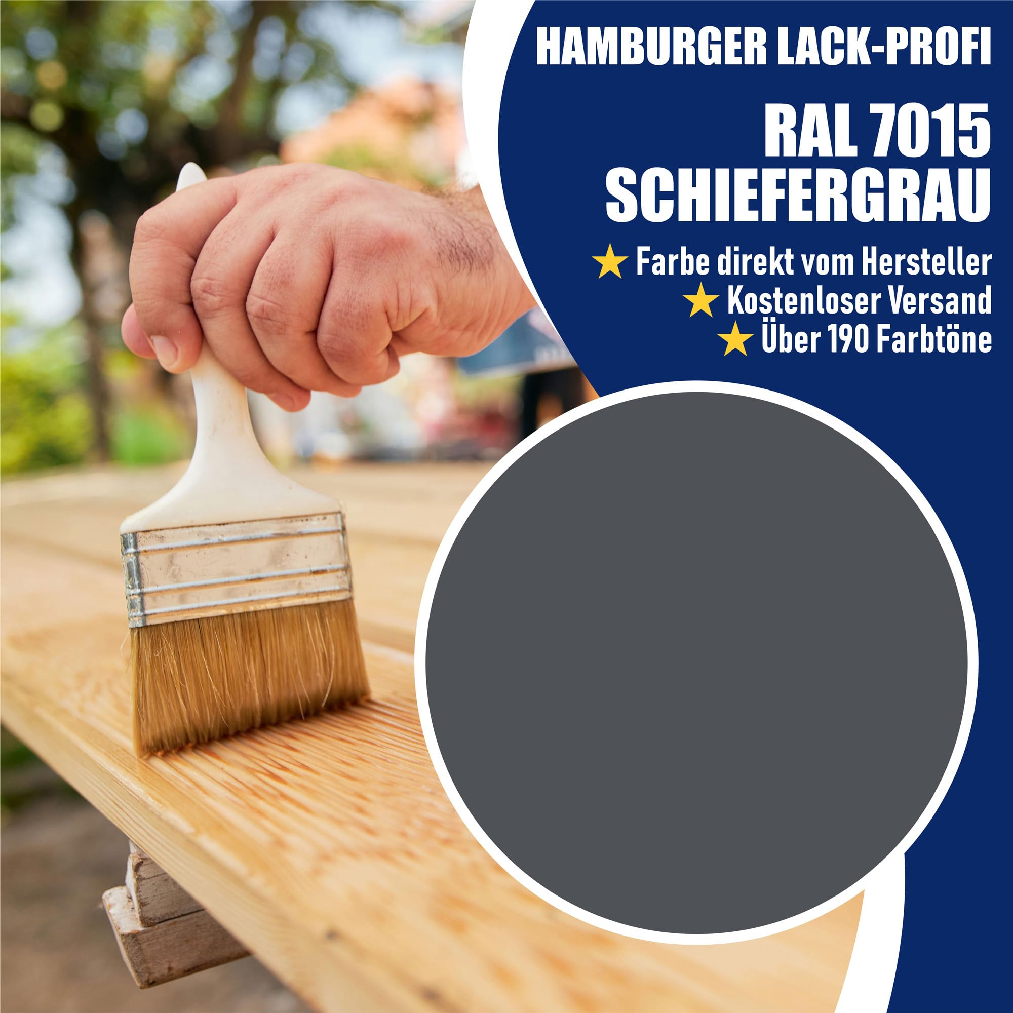 PU Holzschutzfarbe SEIDENMATT Schiefergrau RAL 7015 Grau Hochwertige Wetterschutzfarbe Holzfarbe Holzlack - PU verstärkt, UV-beständig und Wetterbeständig - Hamburger Lack-Profi (2,5 L)