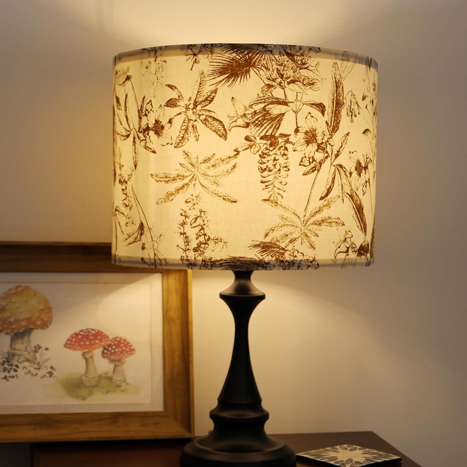 Floral Drum lampshade Set of 2, Cotton Lamp Shade Lamp Shades Replacement for Table and Floor Lamps, 8.7" Top x 8.7" Bottom x 7.9" High Lamp Shade (Sketch Leaves)