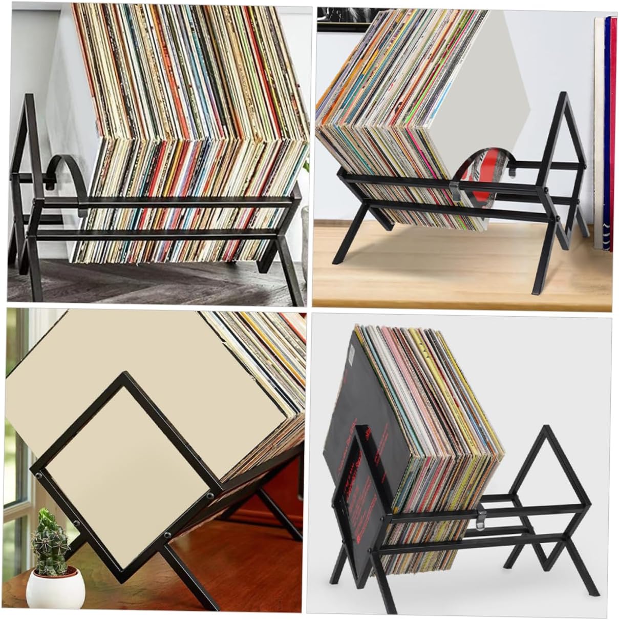 Luxshiny Desktop Vinyl Record Holder Black Iron Book Storage Organizer for Magazines and Office Supplies Multi-Functional Stand for Home and Office Use