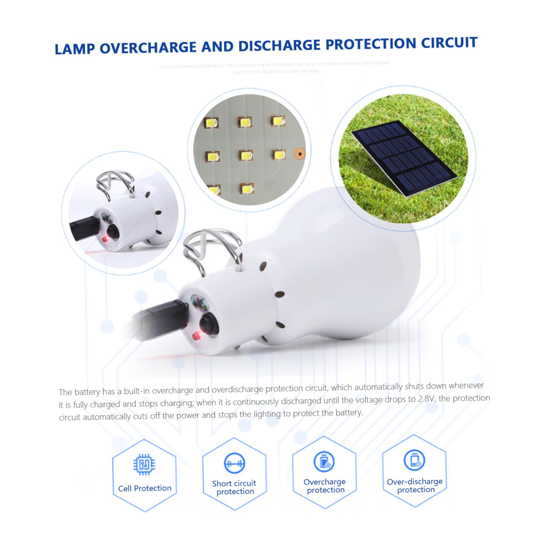 Linternas eléctricas, luces de bombilla solar para jardín al aire libre, 2 piezas de luces solares portátiles con panel y control remoto, bombillas recargables USB con gancho para emergencia, camping