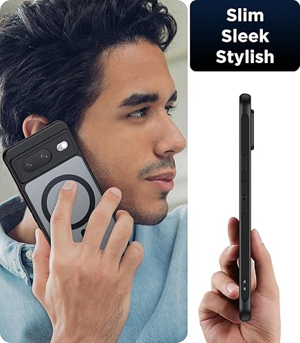 Miniatura 7 de Funda magnética para Google Pixel 8 compatible con MagSafe delgada, translúcida mate, parte trasera dura y parachoques suave, cubierta de grado