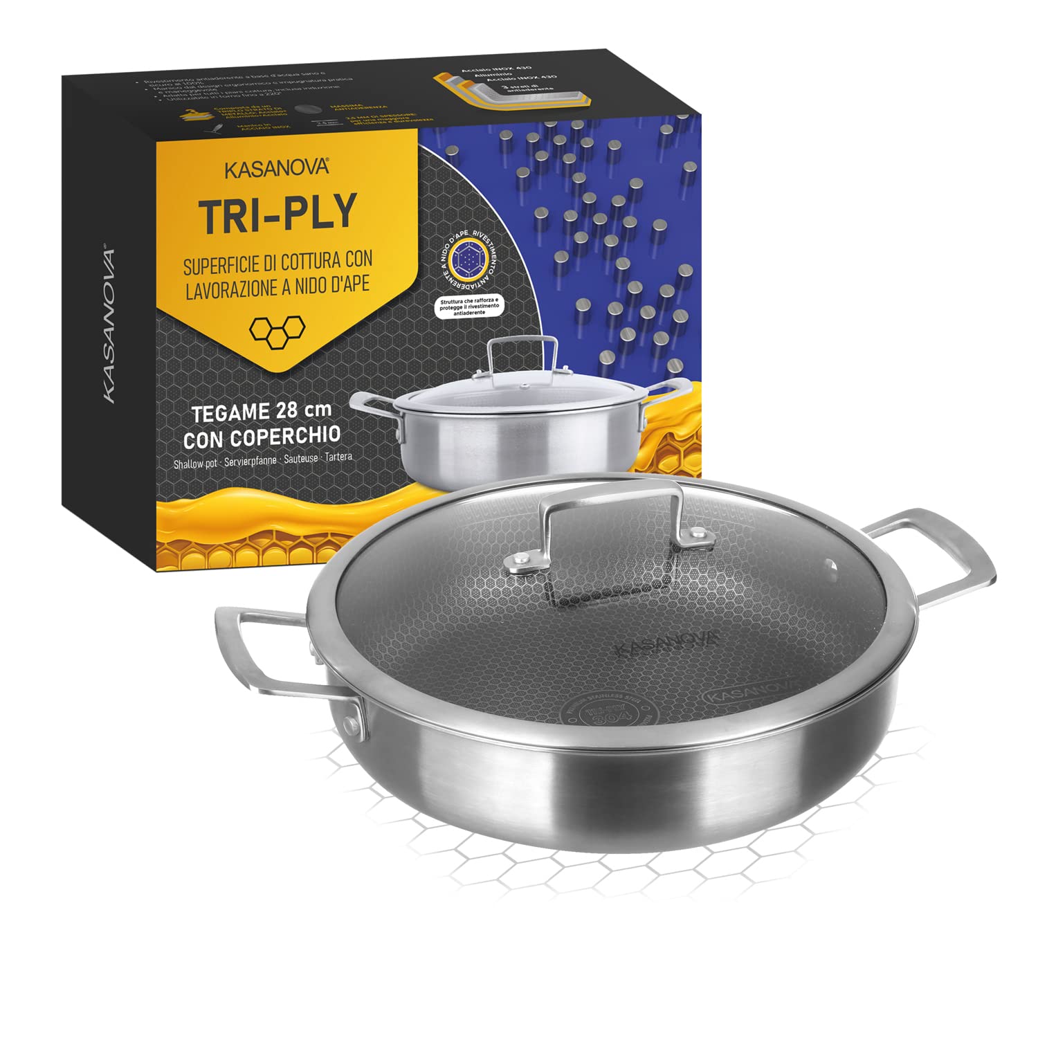 KASANOVA28 cm Pot with 3-Layer Lid Three Ply Grey Cooking