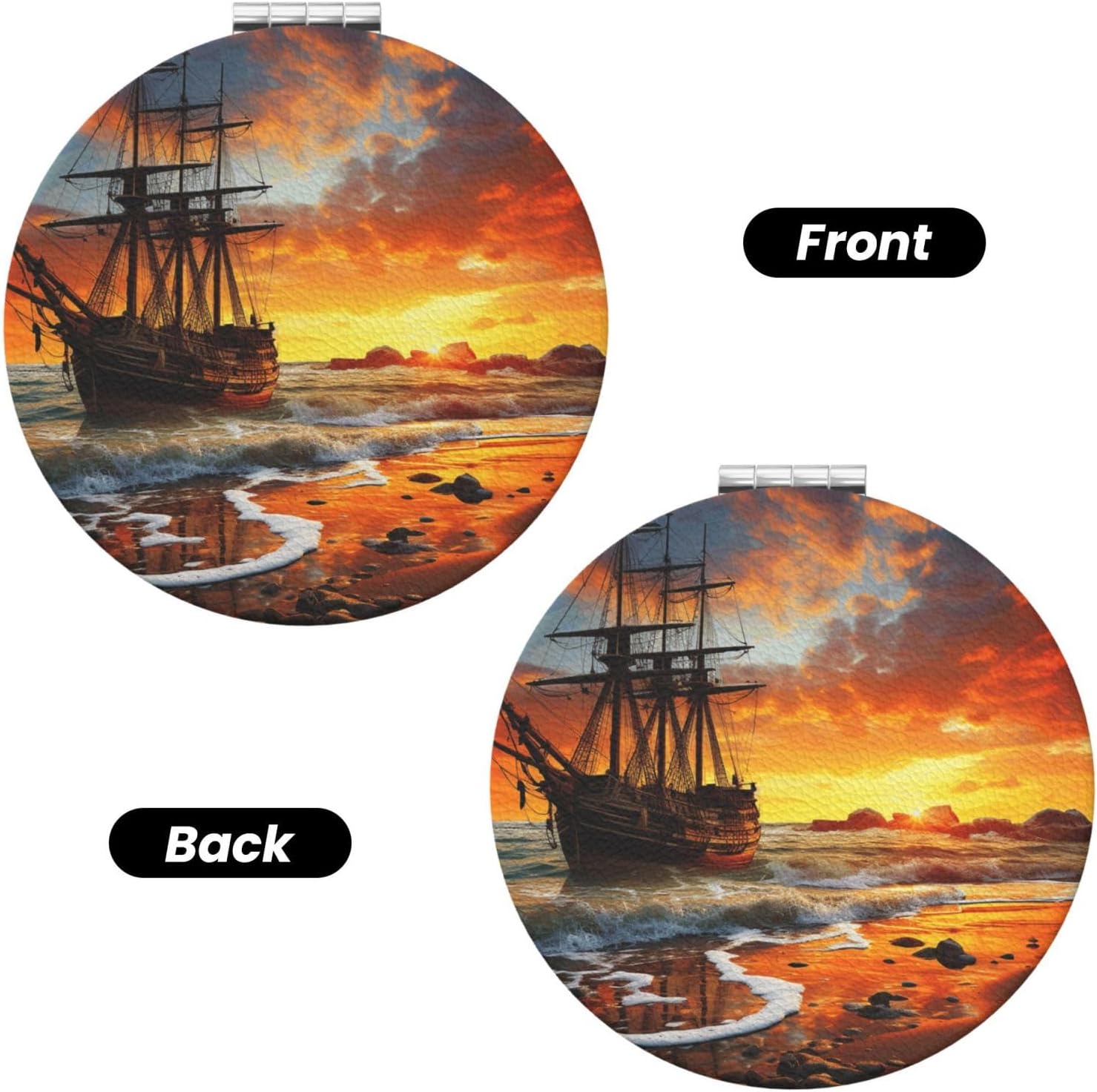 Compact Mirror Pirate Ship in The Sunset Pocket Travel Makeup Mirrors Double Sided 1x/2x Magnifying Foldable Mini Cosmetic Mirrors Portable Handheld Beauty Mirror for Women Girls Gift image 2
