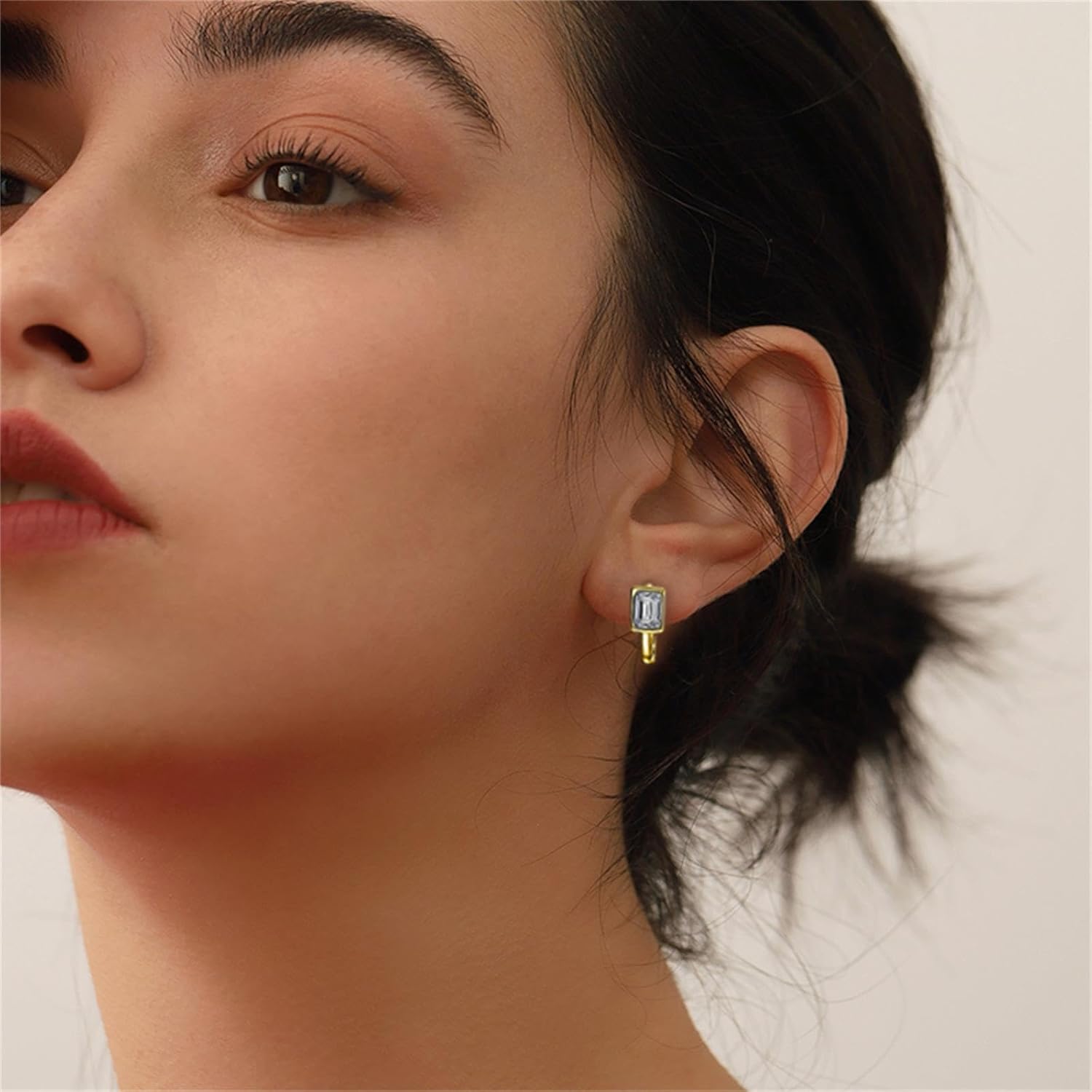 Sterling Silver Cz Square Hoop Earrings Geometric Rectangle U Huggie Hoop Earrings Simple Minimalist Small Cartilage Earrings Sparkling Crystal Jewelry Gifts for Women Mom Daughter - Image 5