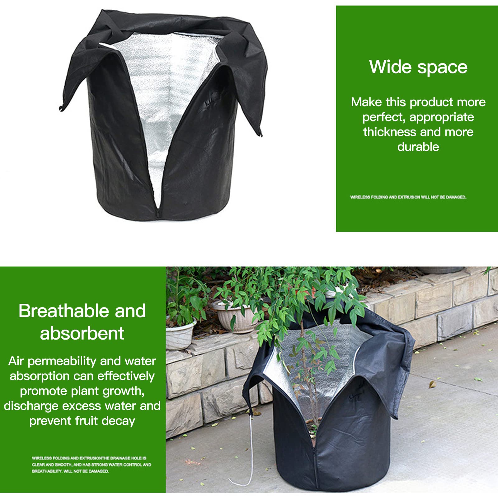 Confezione da 3 coperture per vasi da fiori per l'inverno, protezione antigelo per piante da giardino, con coulisse e cerniera, per piante in vaso, arbusti, alberi da frutto