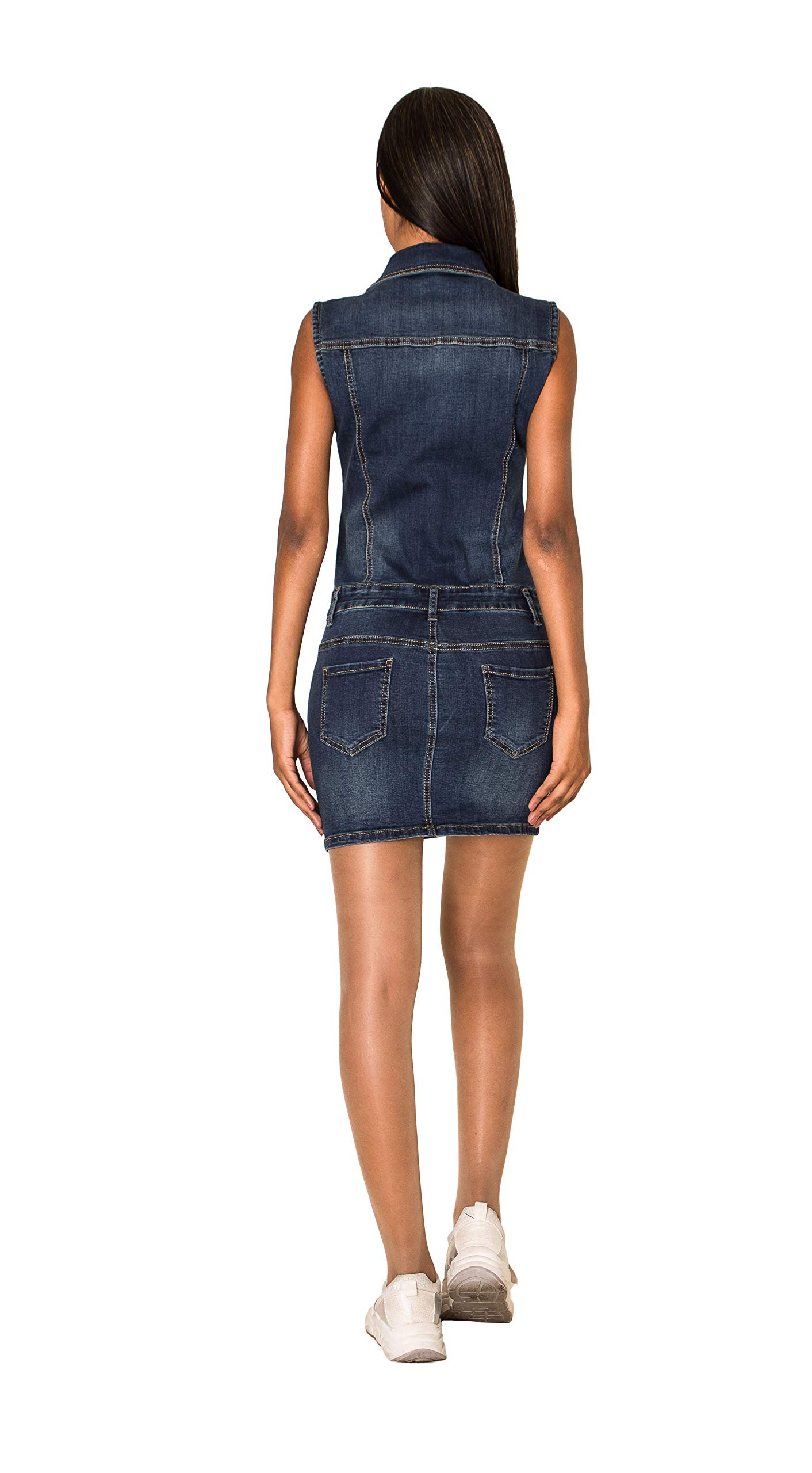 Nina Carter Damen Jeanskleid Kurzes Sommer Denim Kleid Slim Fit Jumpsuit-Kleid
