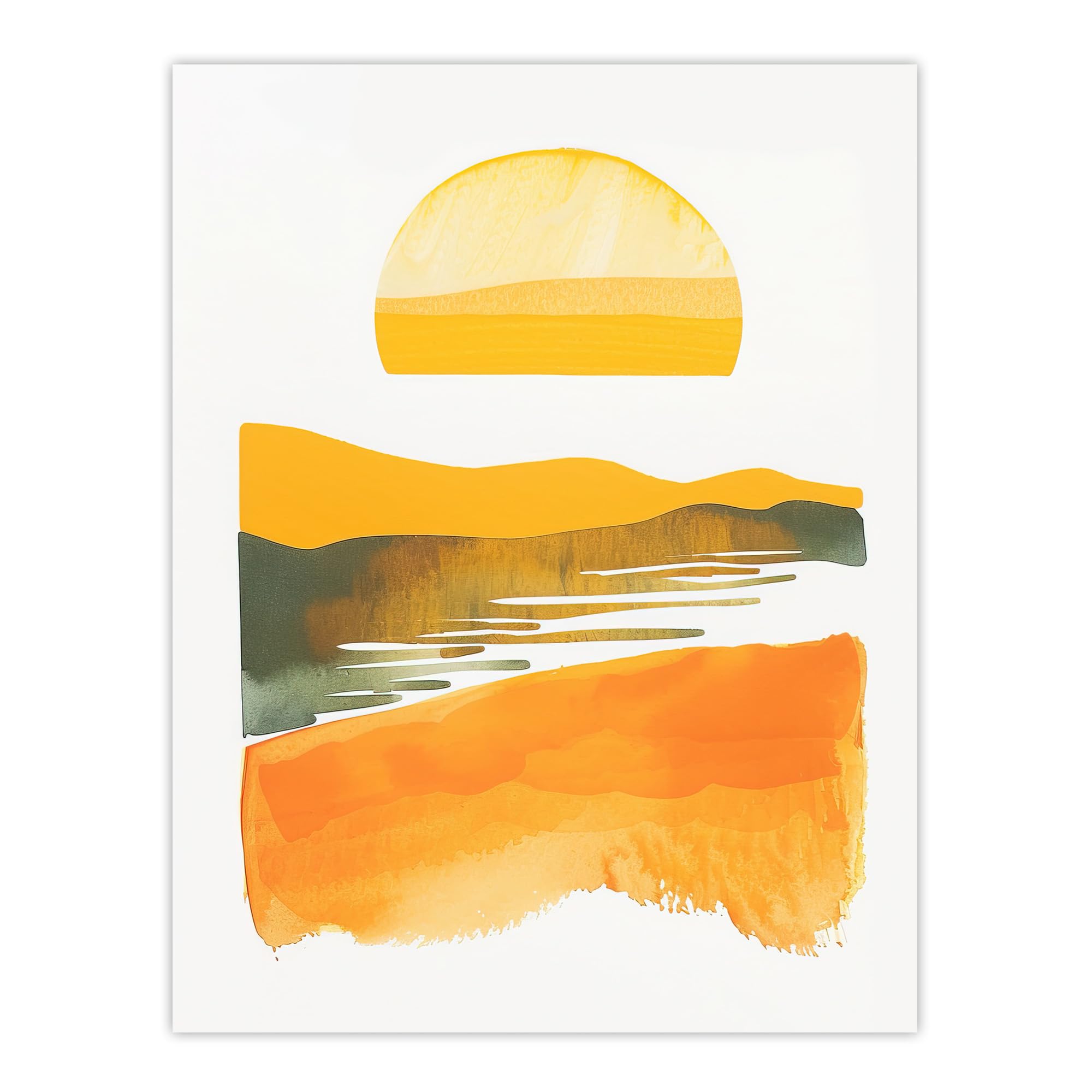 Artery8 Abstract Watercolour Wall Art Print - Orange Yellow - W18" x H24"