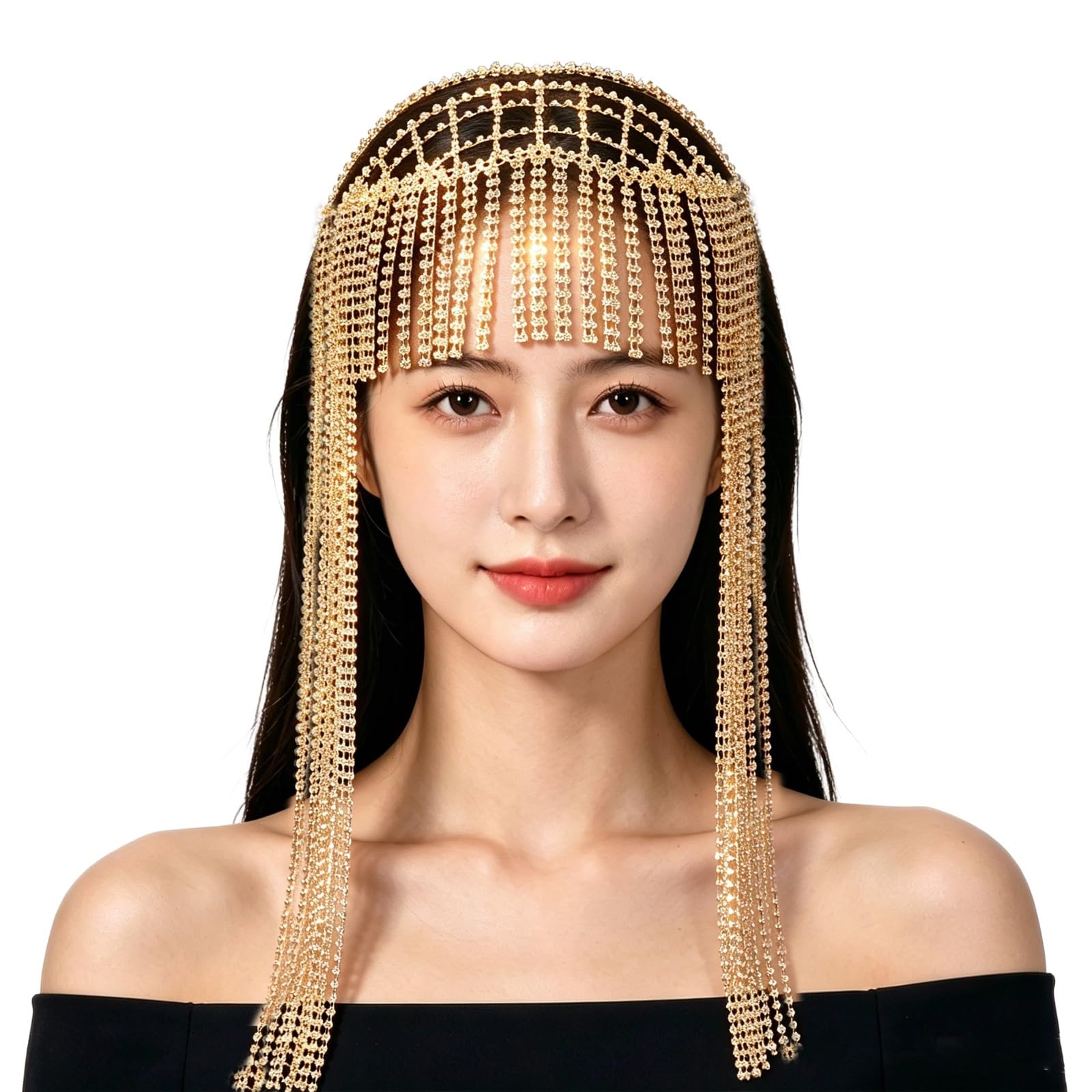 Generisch Luxuriöses Strass Haarband mit Fransen funkelnder Strass Haarschmuck Elegantes Statement Haarband