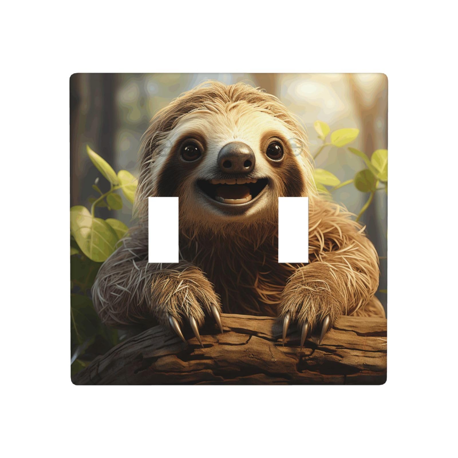 Decorator Double Toggle Light Switch Covers Cartoon sloth Wall Plate 2-Gang Standard Size 4.5" x 4.5" Double Toggle Switch Wallplate Decorative 2 Gang Wall Switch Plate Covers