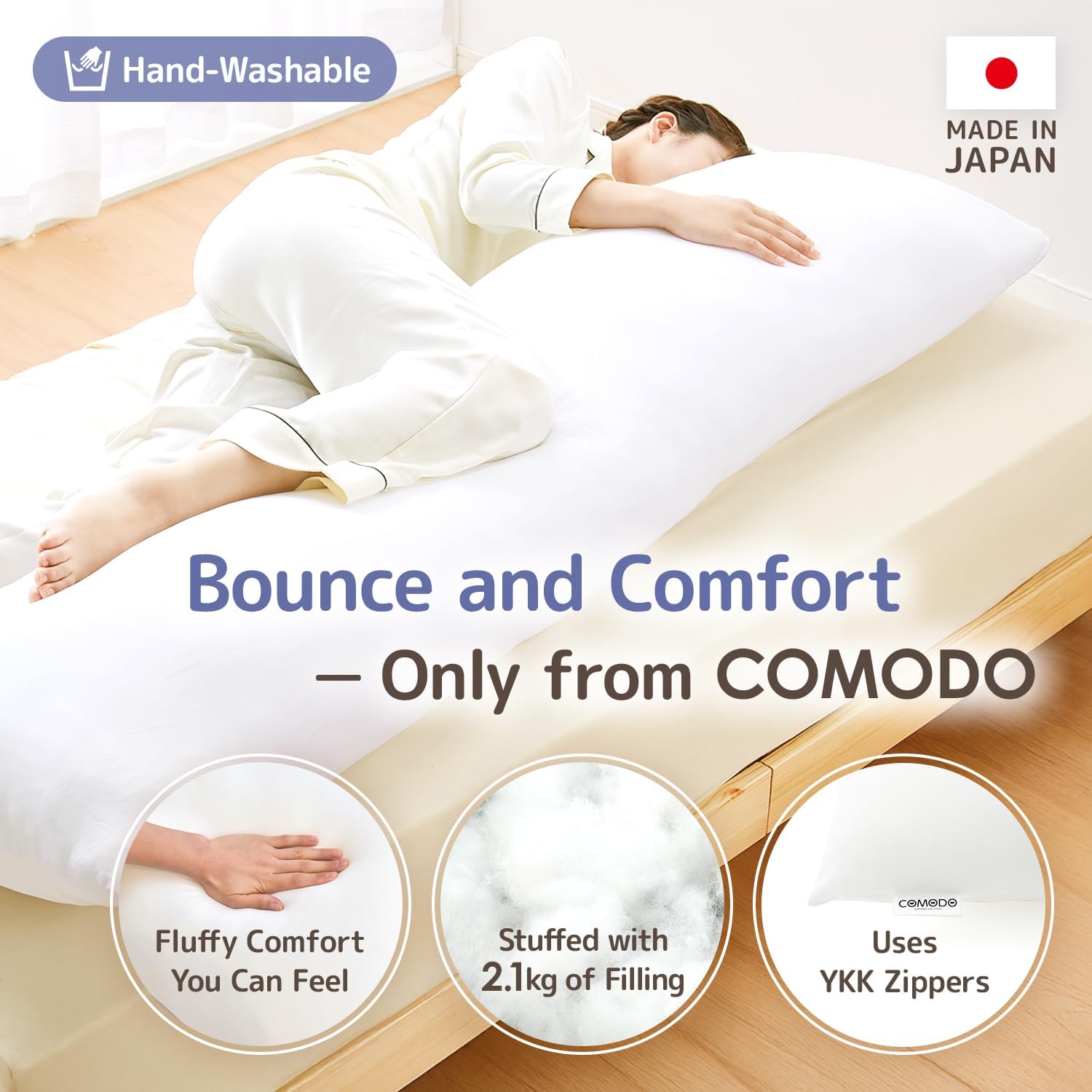 Comodo Body Pillow High Class (Made in Japan / 60 x 20 inch (150 x 50cm)) Dakimakura Pillow for Side Sleepers (Anime/Maternity) - Washable