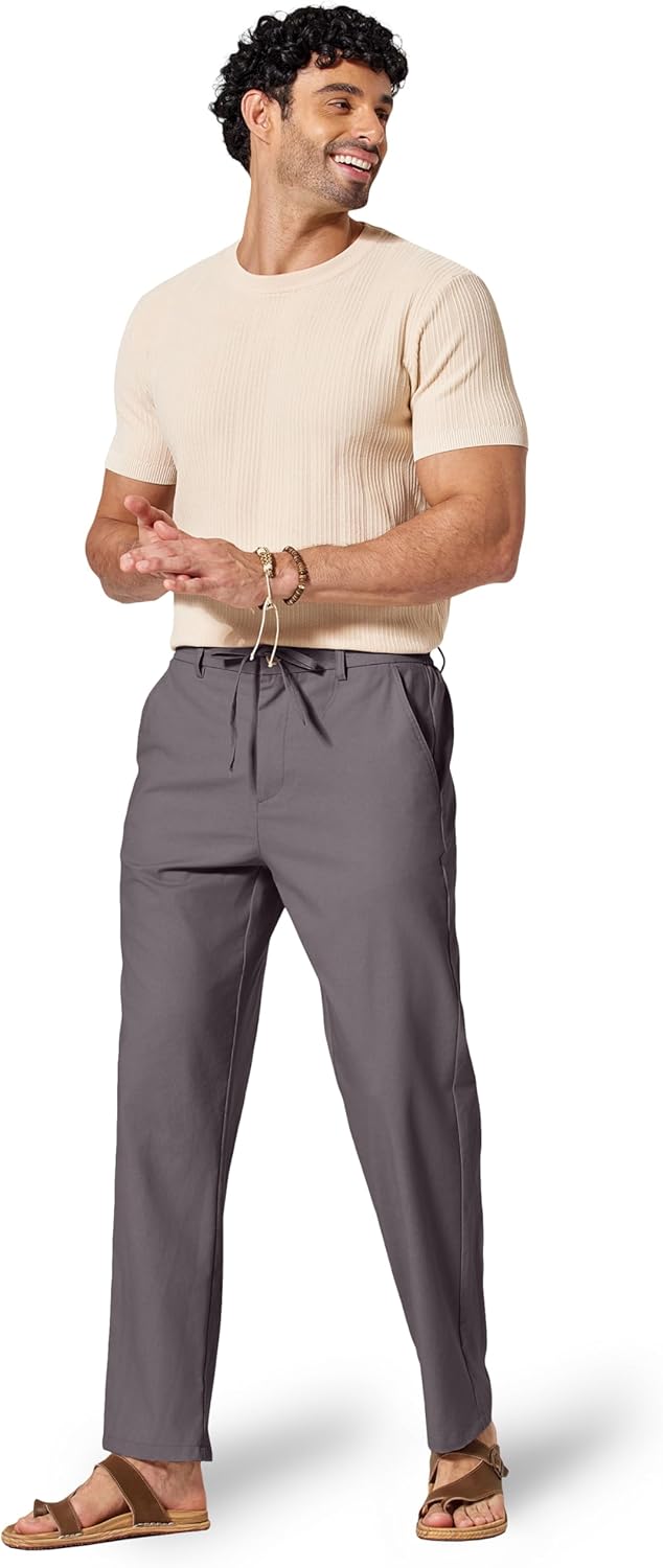 COOFANDY Men's Cotton Linen Pants Casual Drawstring Dress Pants Beach Summer Lightweight Trousers - Image 4