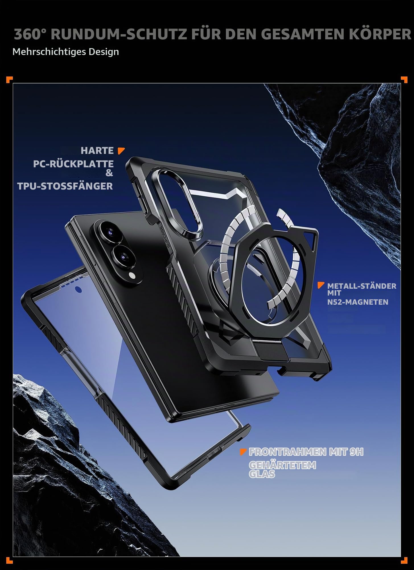 SUPCASE für Samsung Galaxy Z Fold 8 Hülle mit Ständer Bumper Case, Schwarz