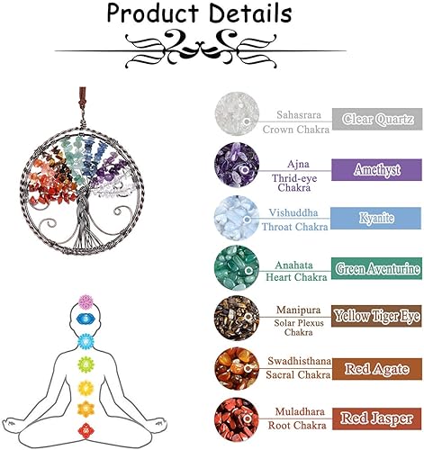 Miniatura 4 de PESOENTH Piedras de chakras, cristales curativos, árbol de la vida, atrapasueños, decoración para colgar en la pared, regalos para mujeres