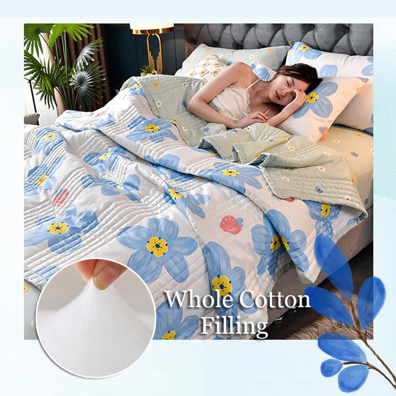 Summer Quilt Queen Size, Light & Breathable Simple Modern Air Conditioning Quilts Blanket Bedding Decor - Washable Printed Quilted King Quilt(F,200 * 230cm/79 * 91")