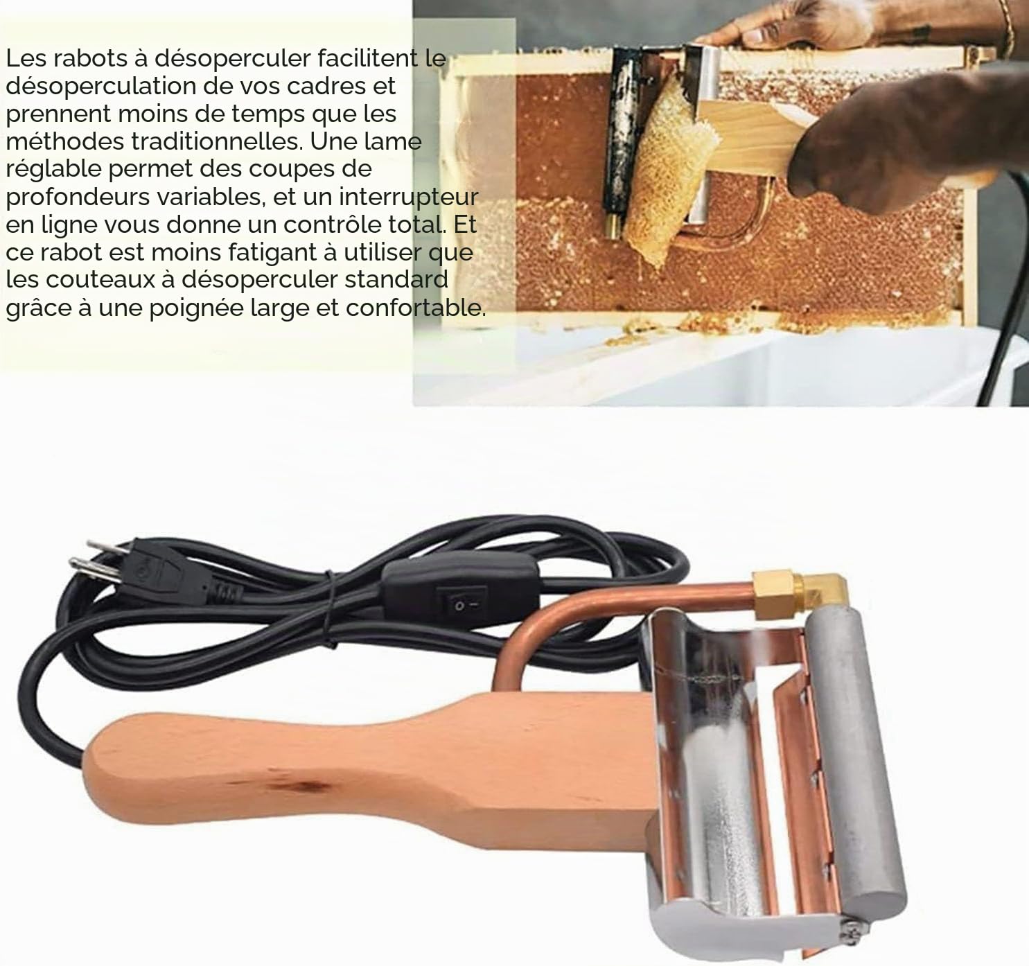 Couteau À Miel Électrique, Extracteur De Miel À Gratter | Grattoir À Miel Avec Manche En Bois, Couteau À Désoperculer Pour Les Fournitures De L'apiculteur