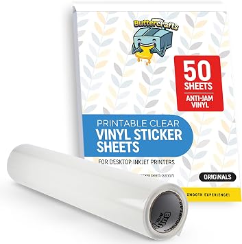 Clear Printable Vinyl Sticker Paper 50 Sheets Non-Epson Printers + Self Adhesive Laminating Film Anti-UV Vinyl 12x15ft Glossy