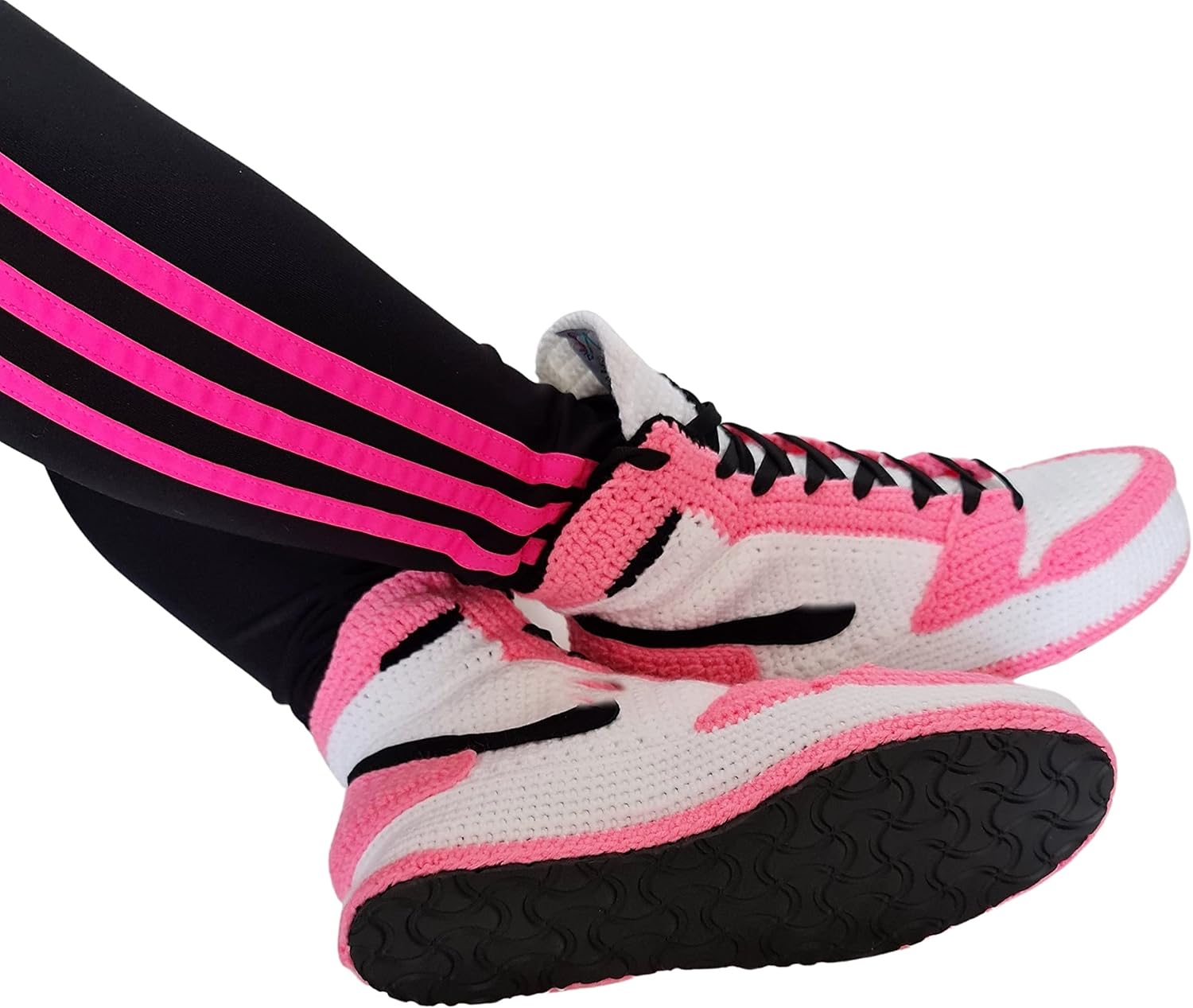 Handmade Personalized Pink Basketball Sneaker Slippers for Women and Men, Custom Crochet Cotton Plush Shoes, Cozy Hypebeast Sneakerhead Style Indoor Footwear, Multicolor Soft Socks Design