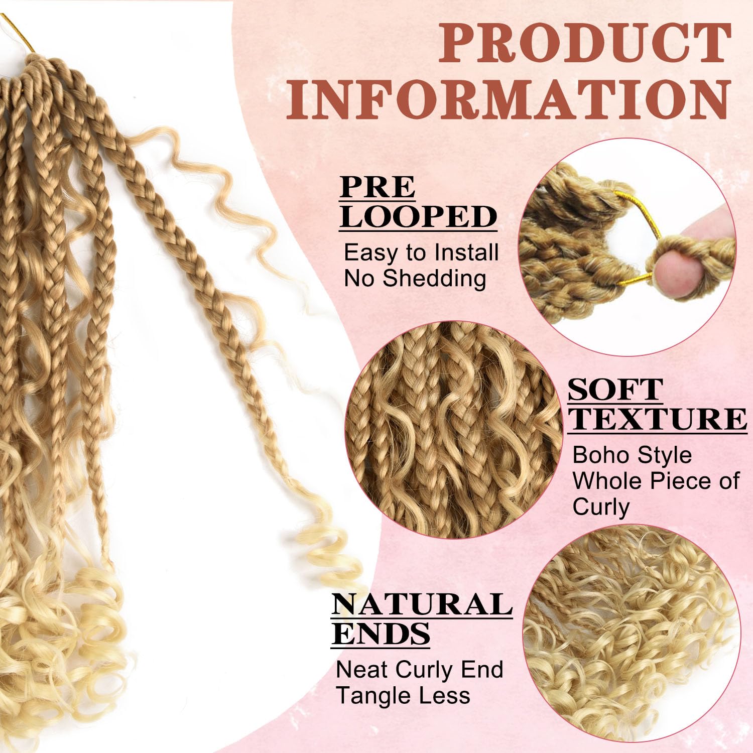 10 Inch Goddess Box Braids Crochet Hair for Black Women With Curl Ends 8 Packs Pre Looped Crochet 3X Boho Bob Box Braids Synthetic Twist Braiding Hair Extensions (12strands/pack;27/613#)
