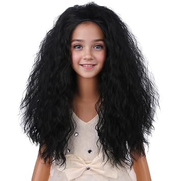 PATTNIUM Kids Black Wig Long Wavy Curly Black Wig UnisexChildren Black Long Wigs Girls Party Halloween Cosplay Synthetic Wig
